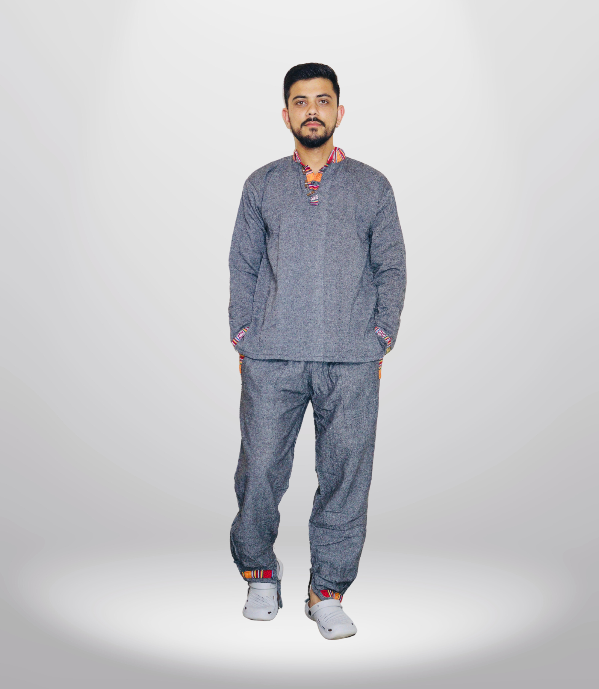 Himachali Cotton Kurta - Pajama - Dark Grey