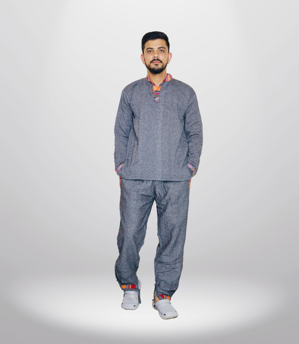 Summer Cotton Kurta - Pajama - Dark Grey