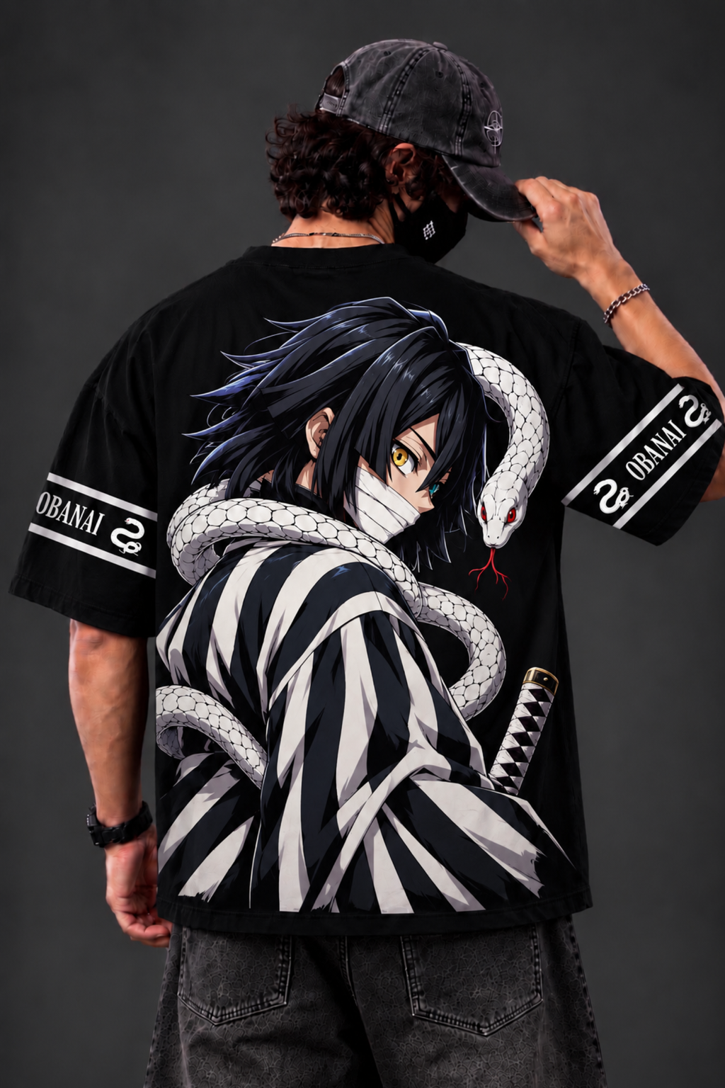 Obanai Serpent Oversized Tee – Black