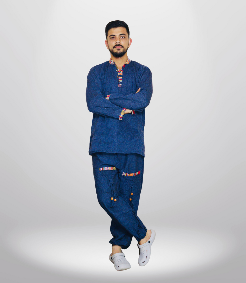 Cotton Kurta - Pajama - Blue