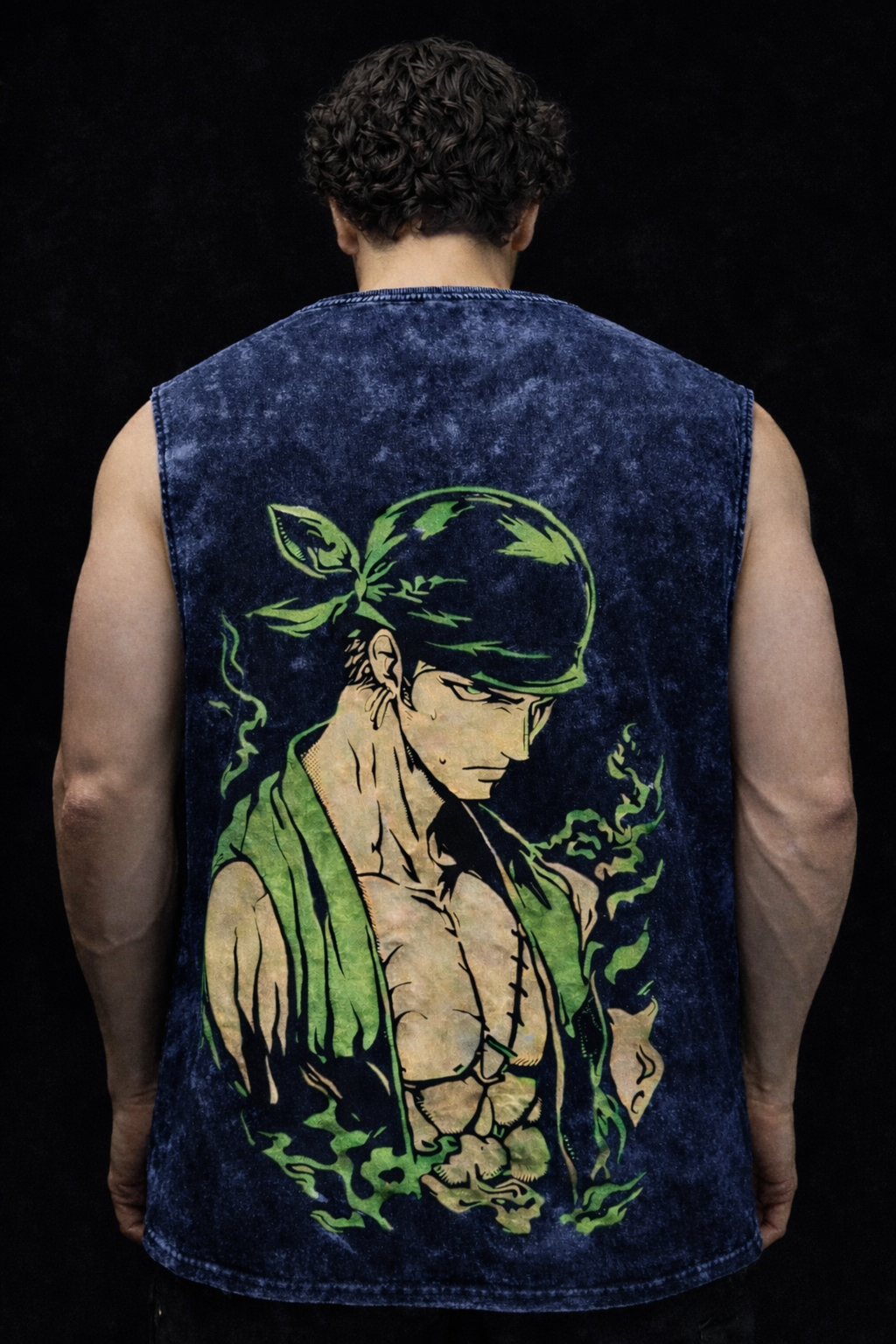 ZORO SHADOW FLAME  Oversized Gym Vest - Acid Wash BLUE