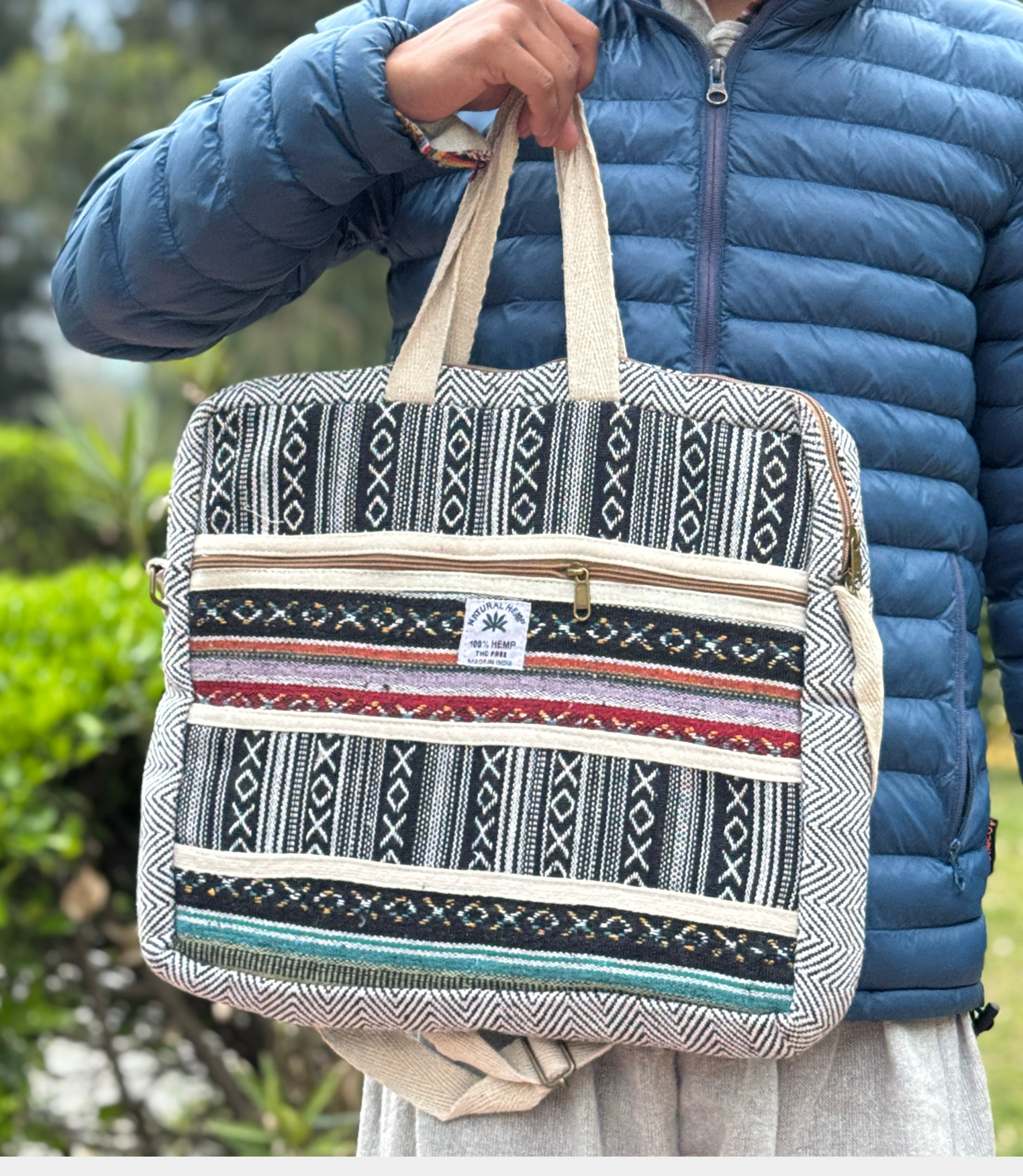 Hemp Laptop Bag - Black Pattern