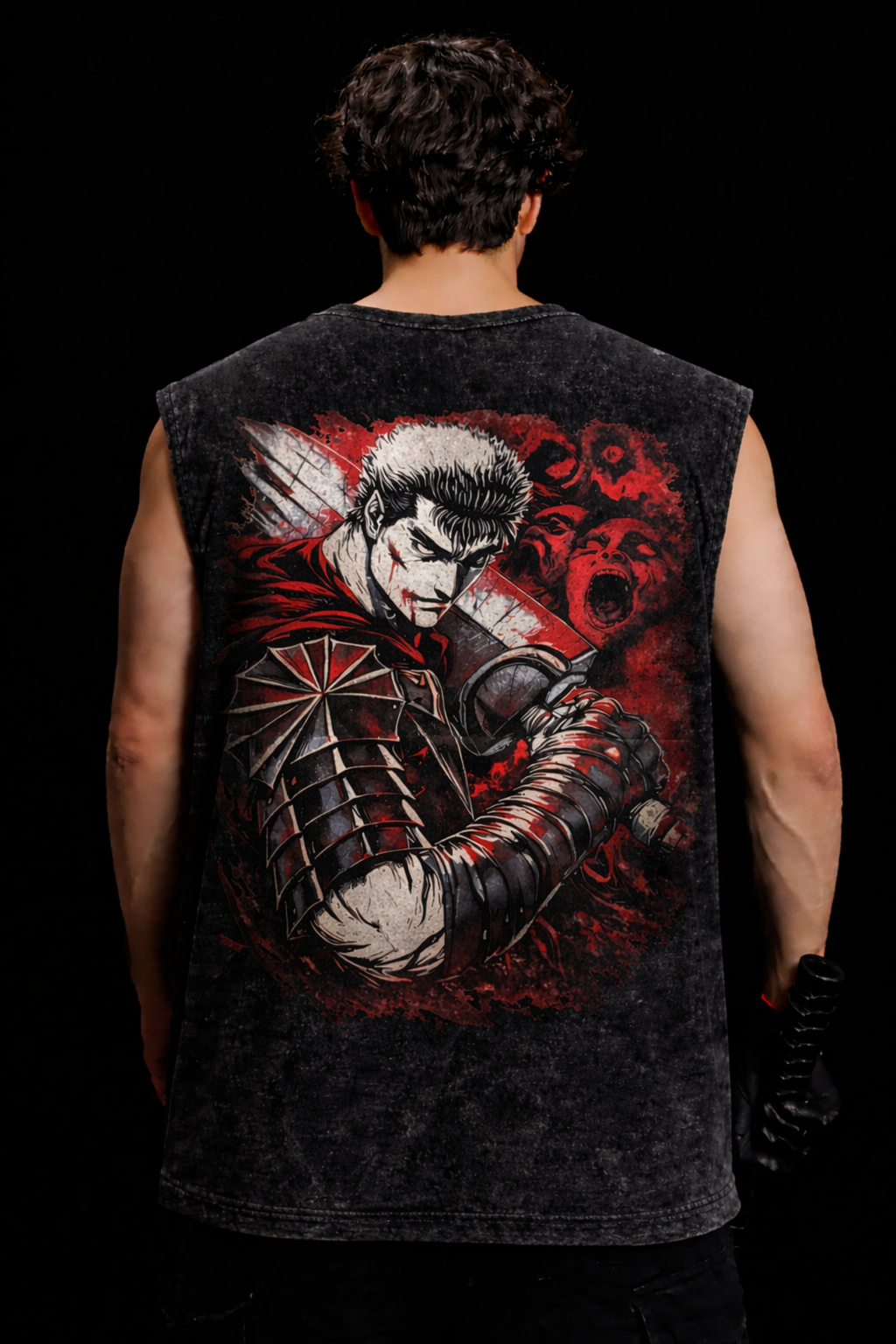 Berserk Oversized Gym Vest – Acidwash Black