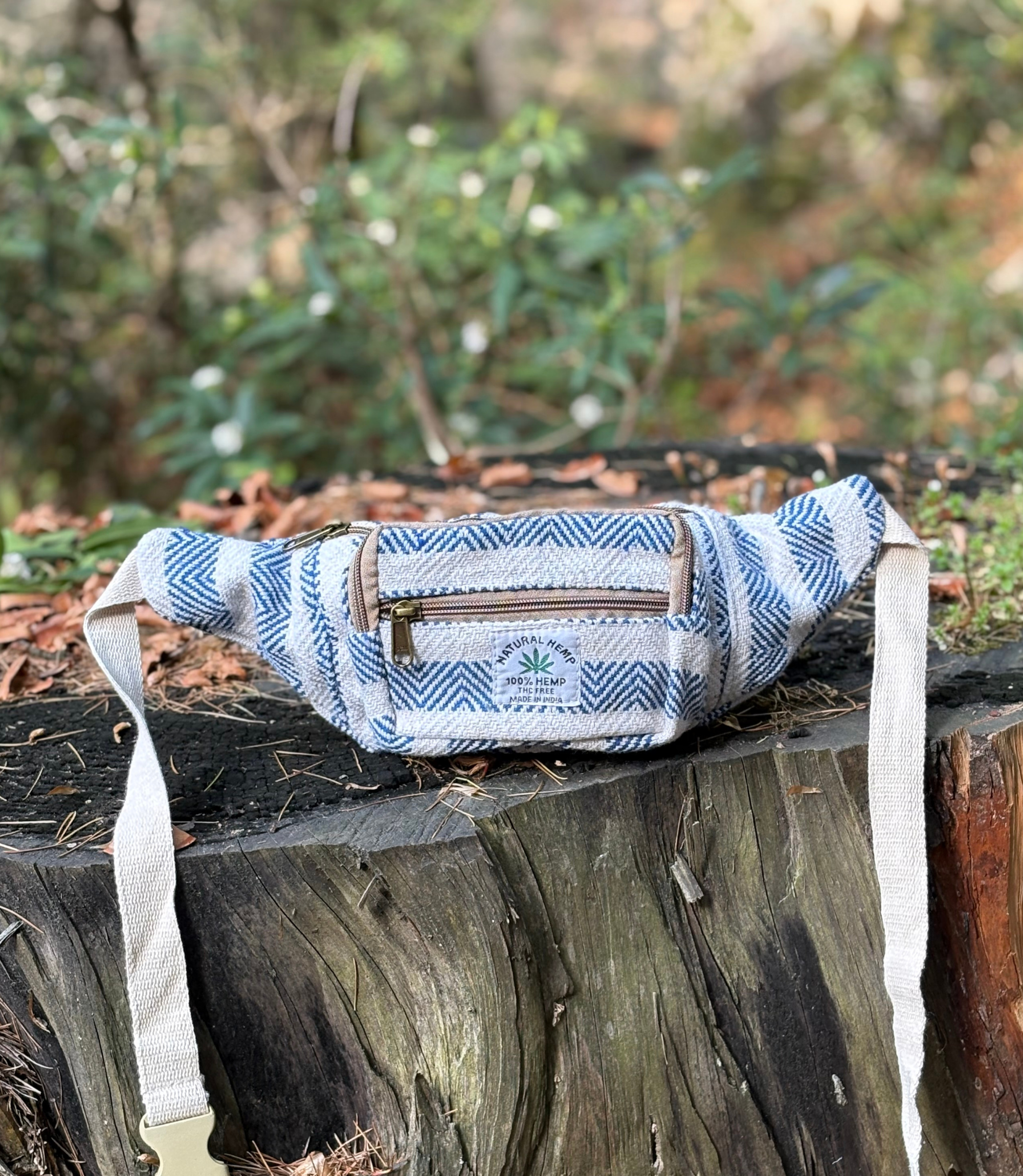 Hemp Waist Bag - Blue ZigZag