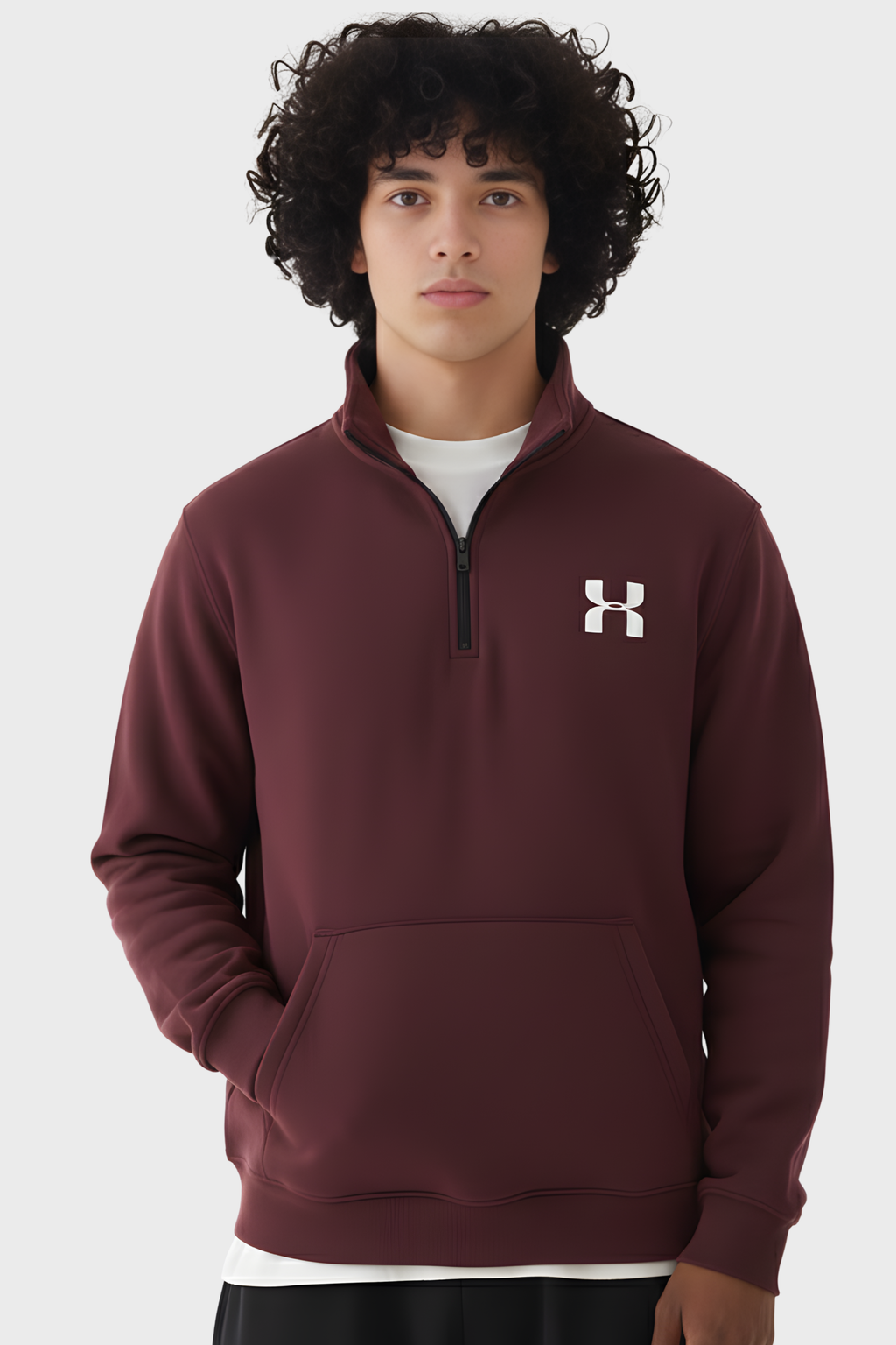Half Zip Premium Hoodie- Maroon