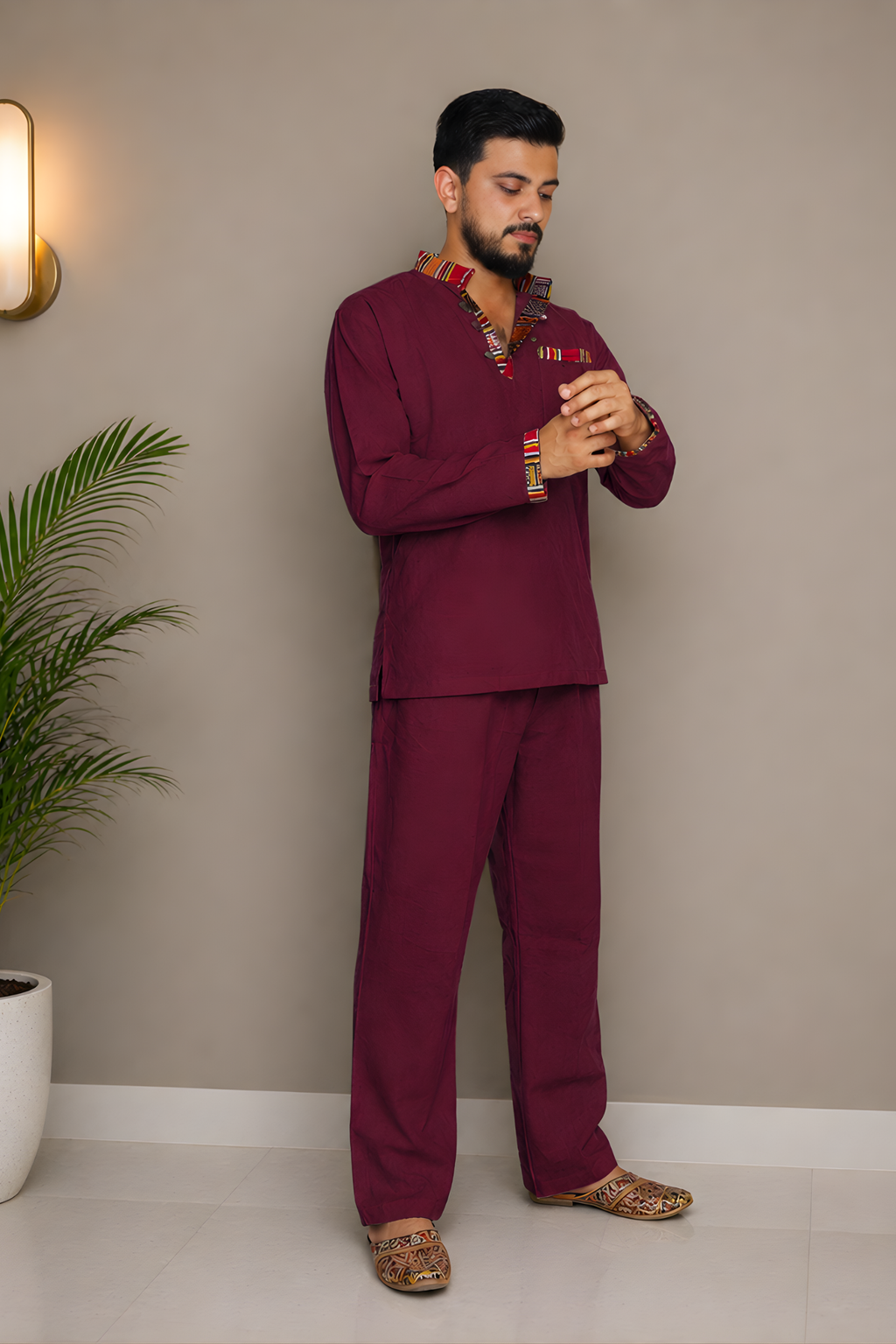 Pahadi Ethnic Kurta Pajama Set - MAROON