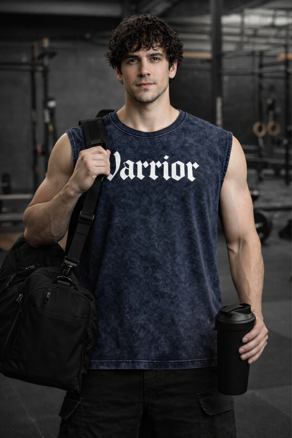 WARRIOR SKULL Oversized Gym Vest - Acid Wash BLUE