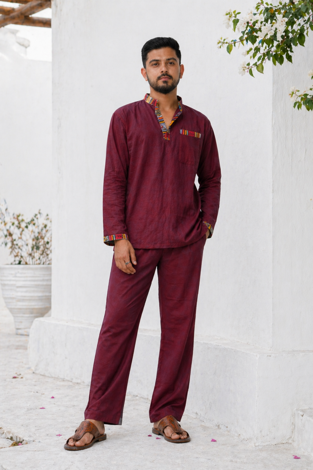 Pahadi Ethnic Kurta Pajama Set - MAROON