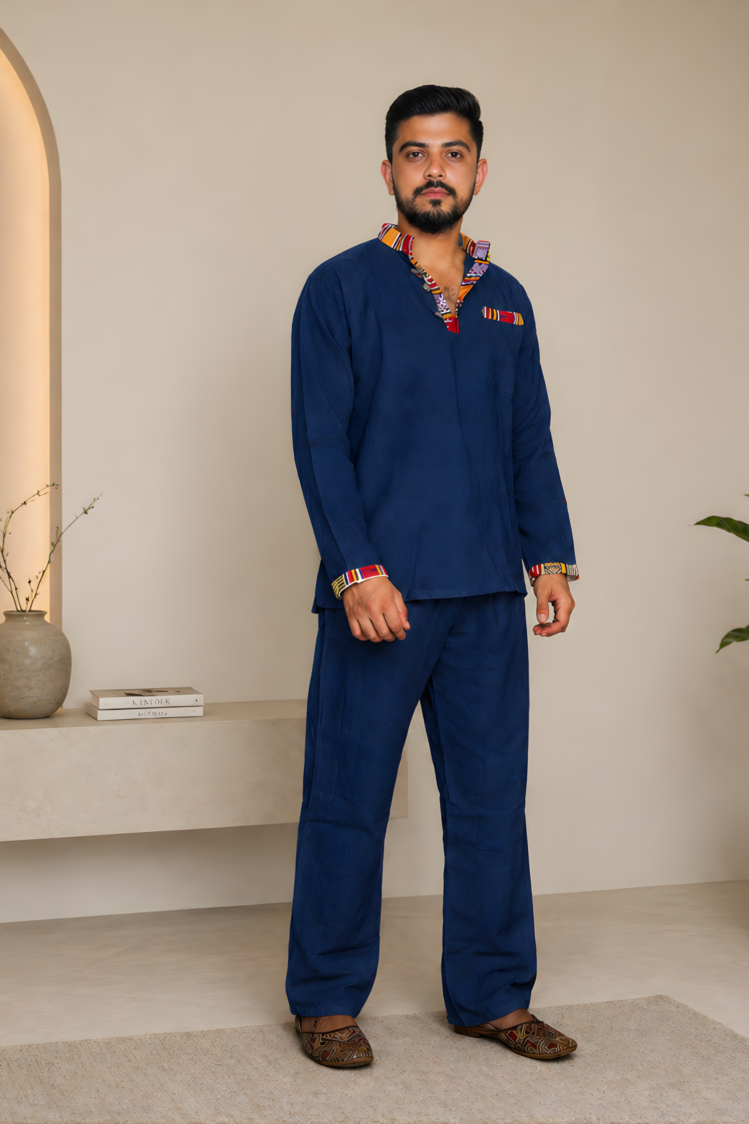 Pahadi Ethnic Kurta Pajama Set - NAVY BLUE