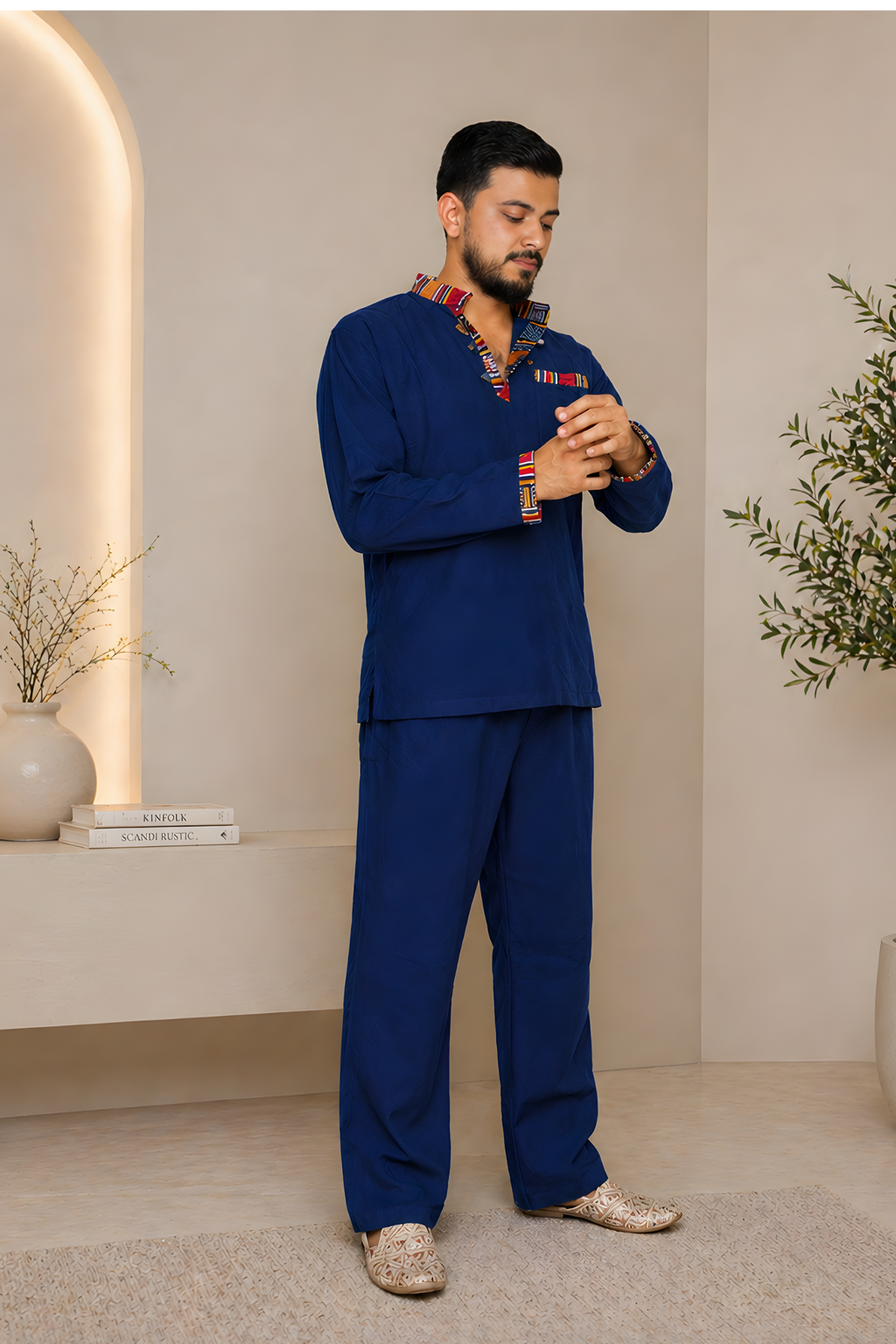 Pahadi Ethnic Kurta Pajama Set - NAVY BLUE