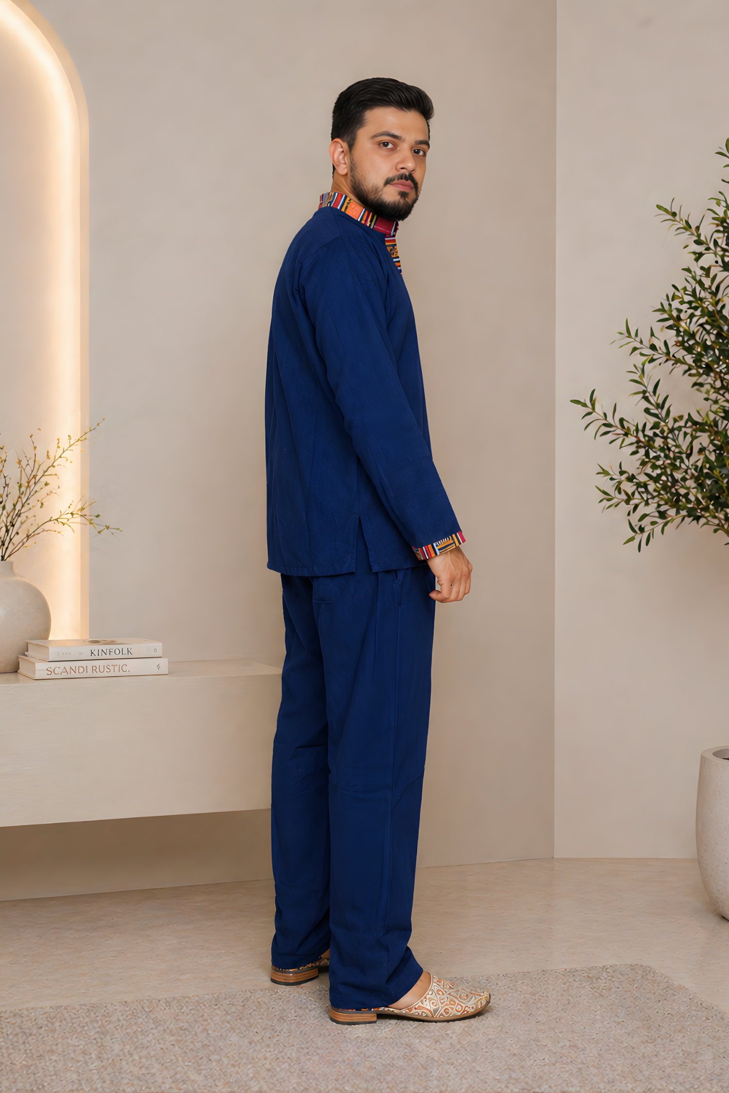 Pahadi Ethnic Kurta Pajama Set - NAVY BLUE