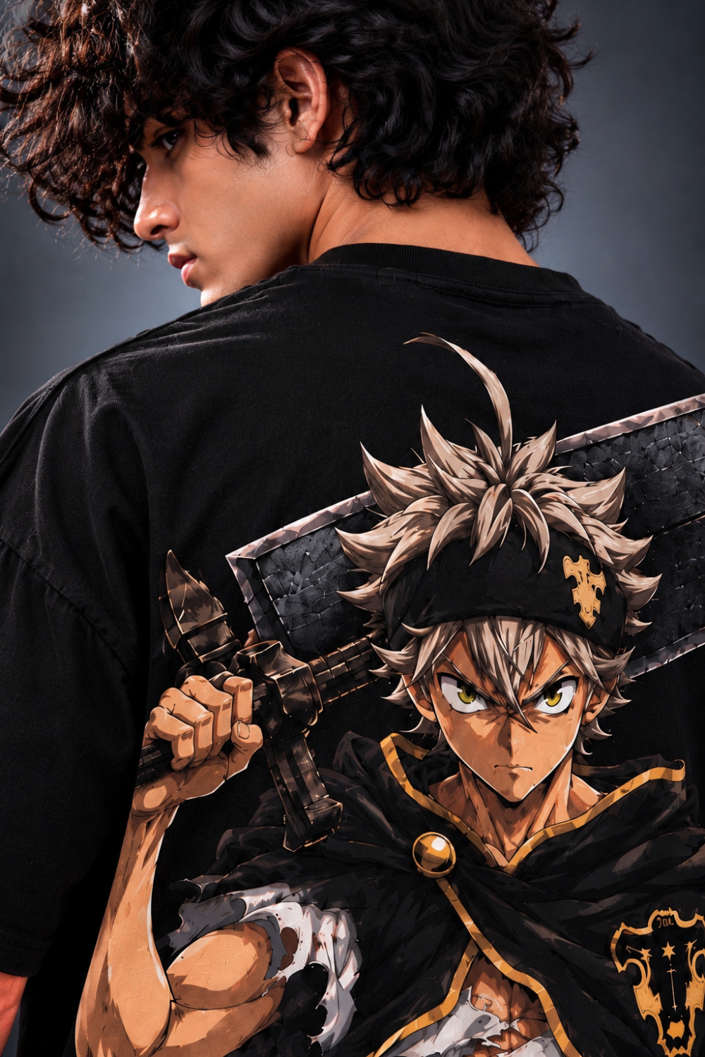 ASTA – BLACK CLOVER  Oversized TEE 🍀 – Black