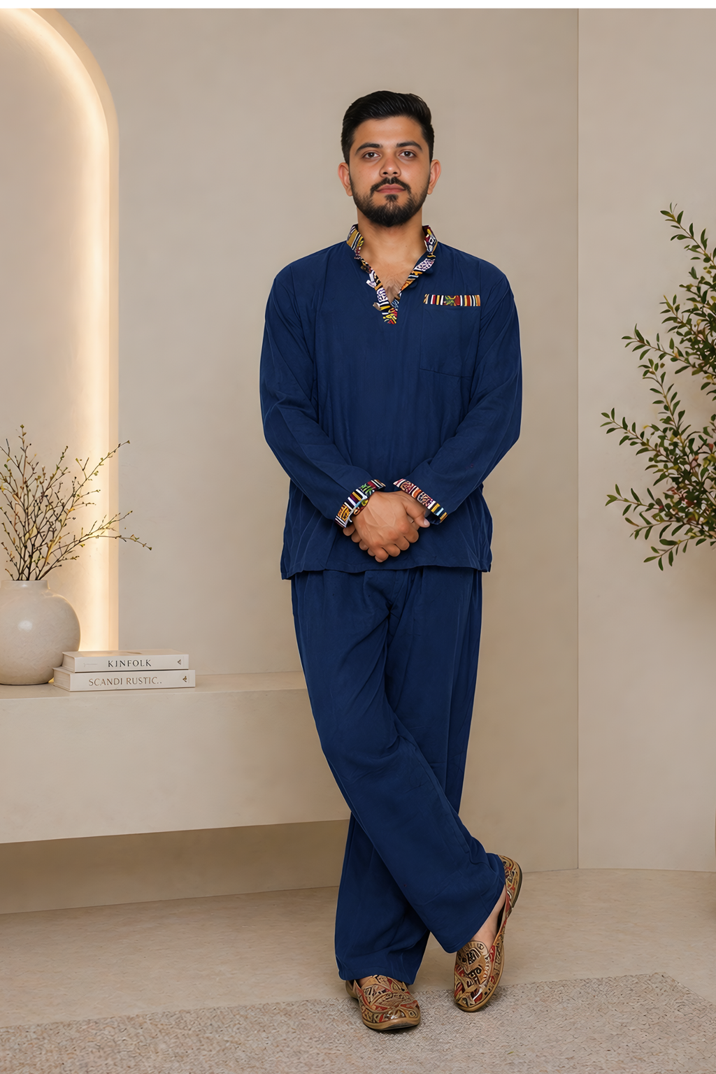 Pahadi Ethnic Kurta Pajama Set - NAVY BLUE