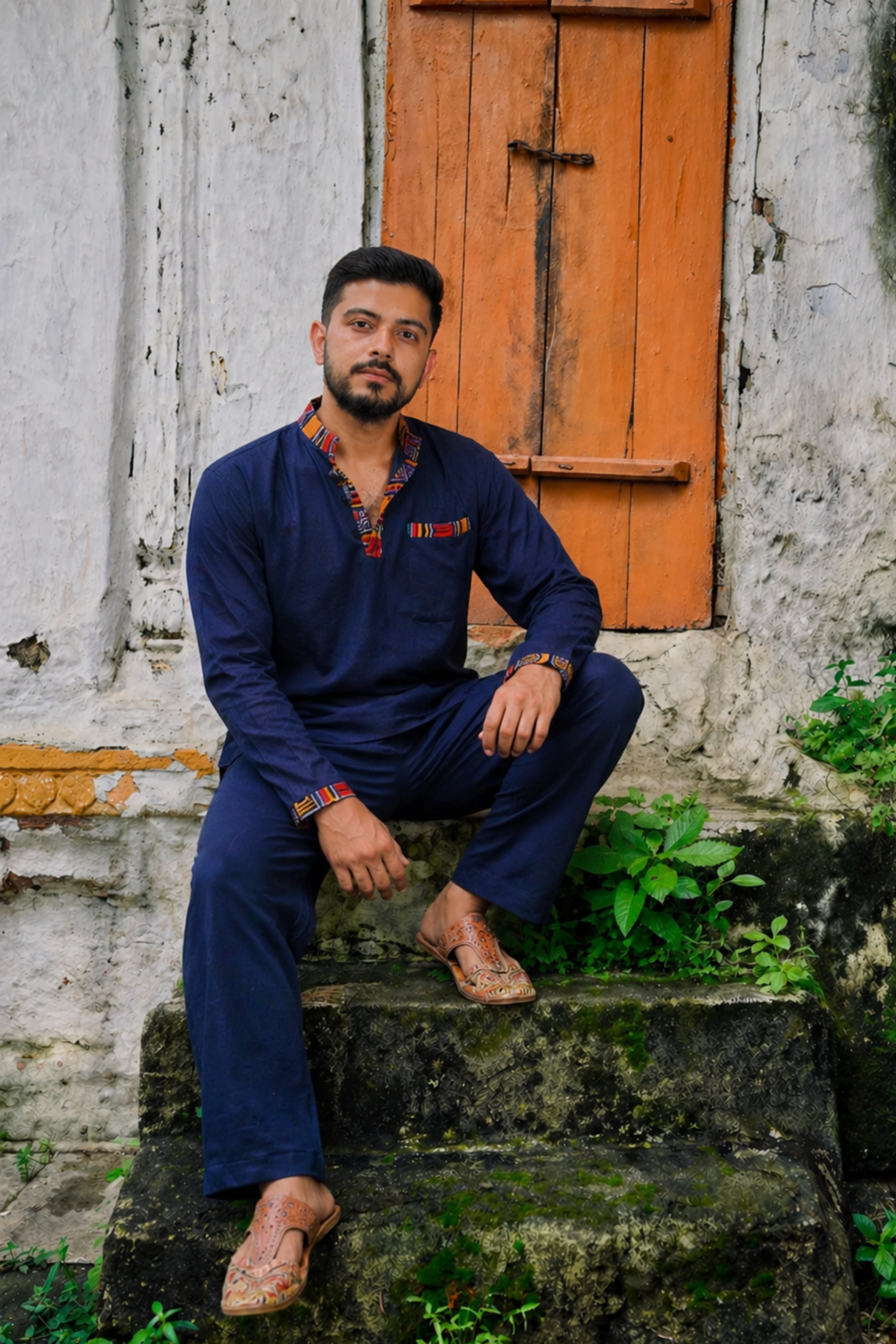 Pahadi Ethnic Kurta Pajama Set - NAVY BLUE