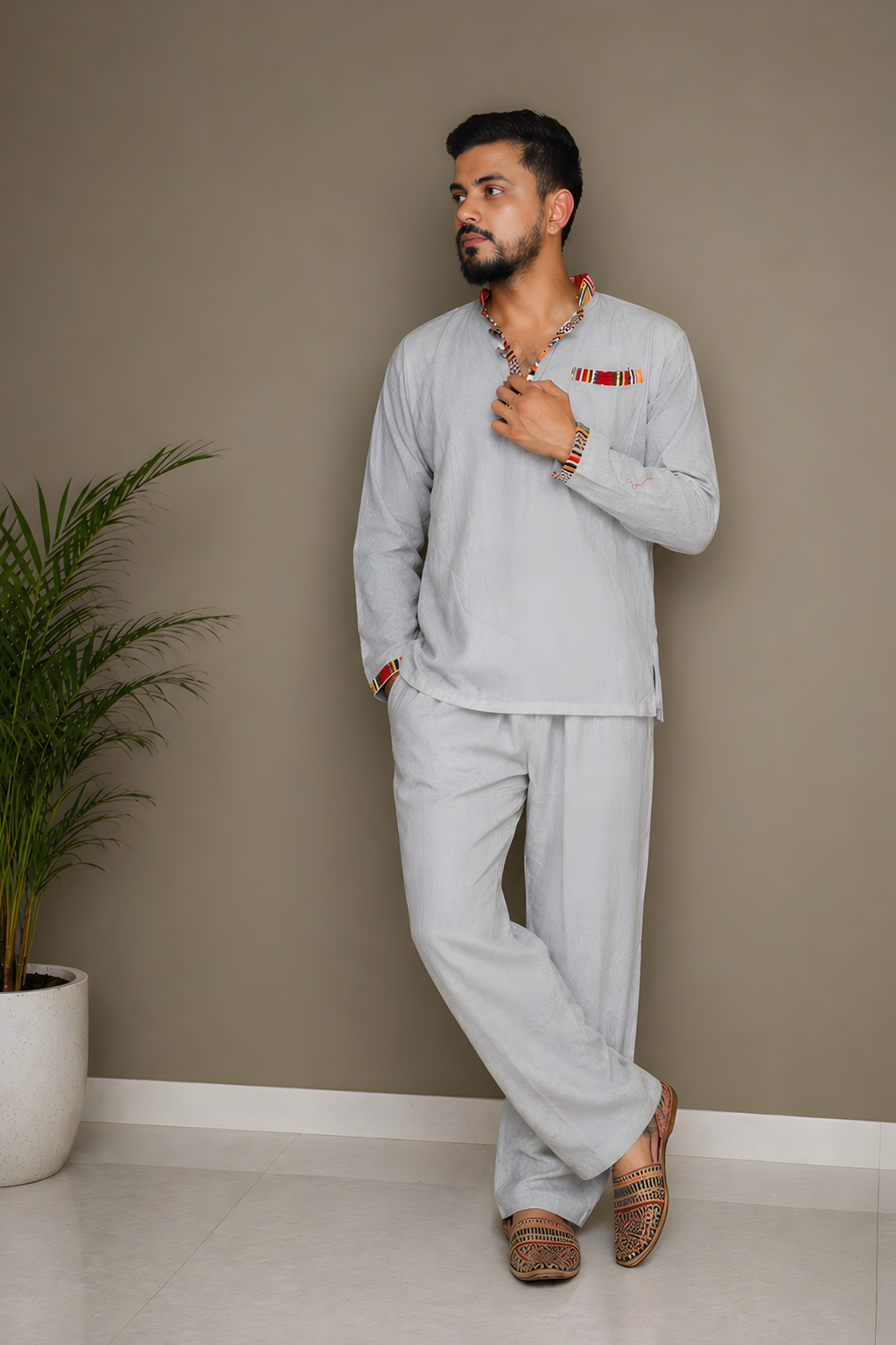 Pahadi Ethnic Kurta Pajama Set - GREY