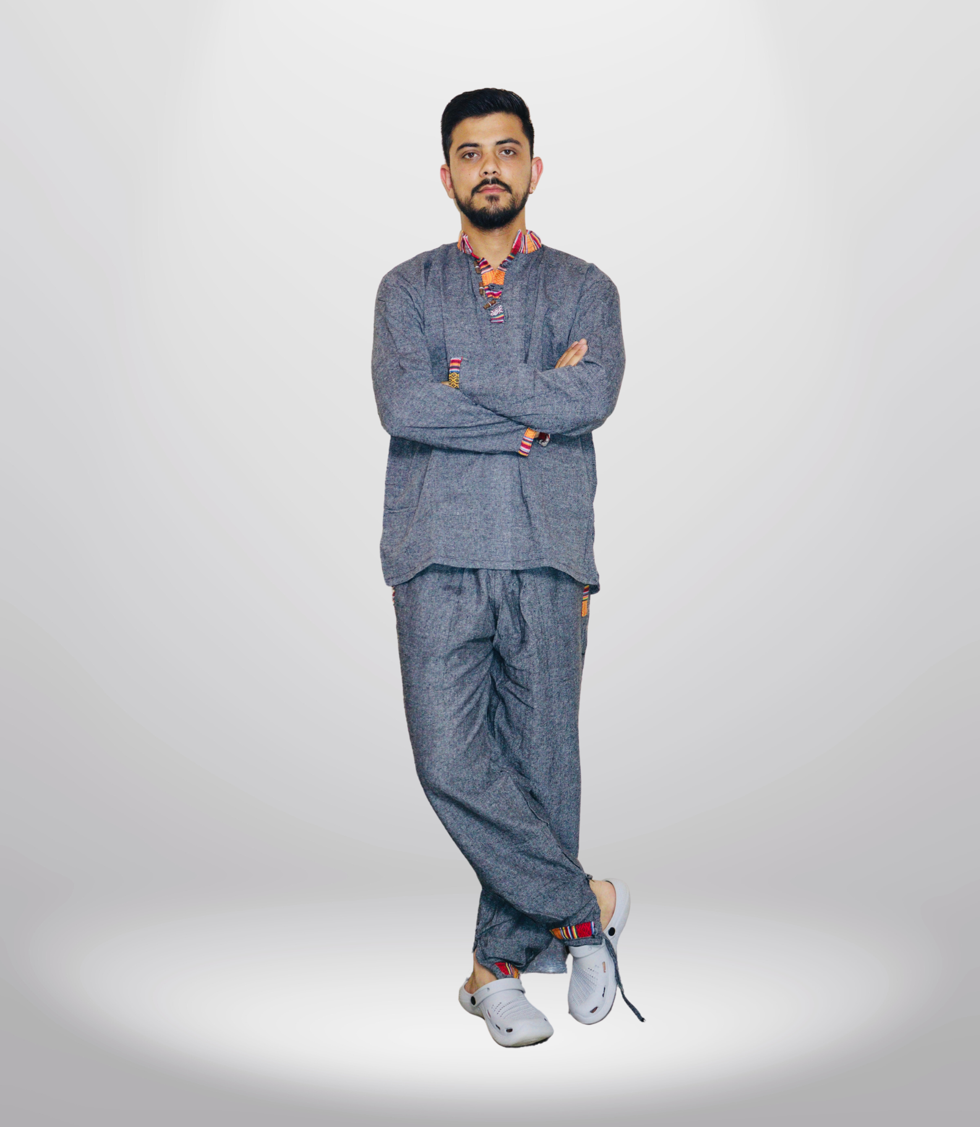 Himachali Cotton Kurta - Pajama - Dark Grey