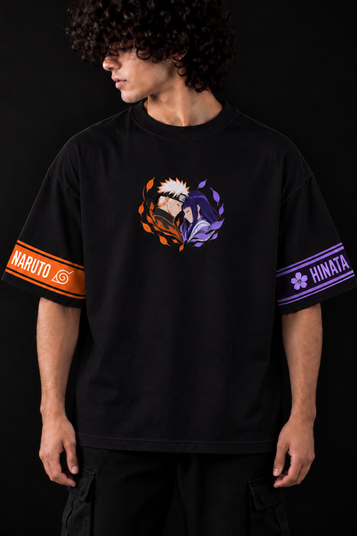 Naruto × Hinata Oversized Tee – Black