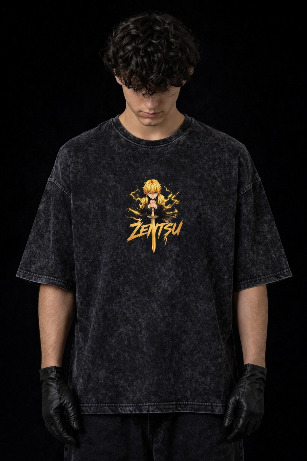 ZENITSU Acidwash Oversized Tee – Black