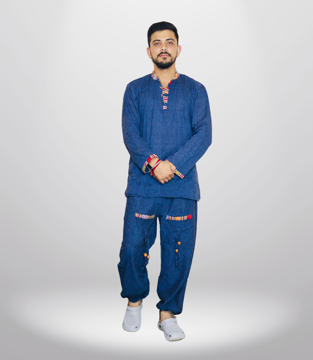 Cotton Kurta - Pajama - Blue