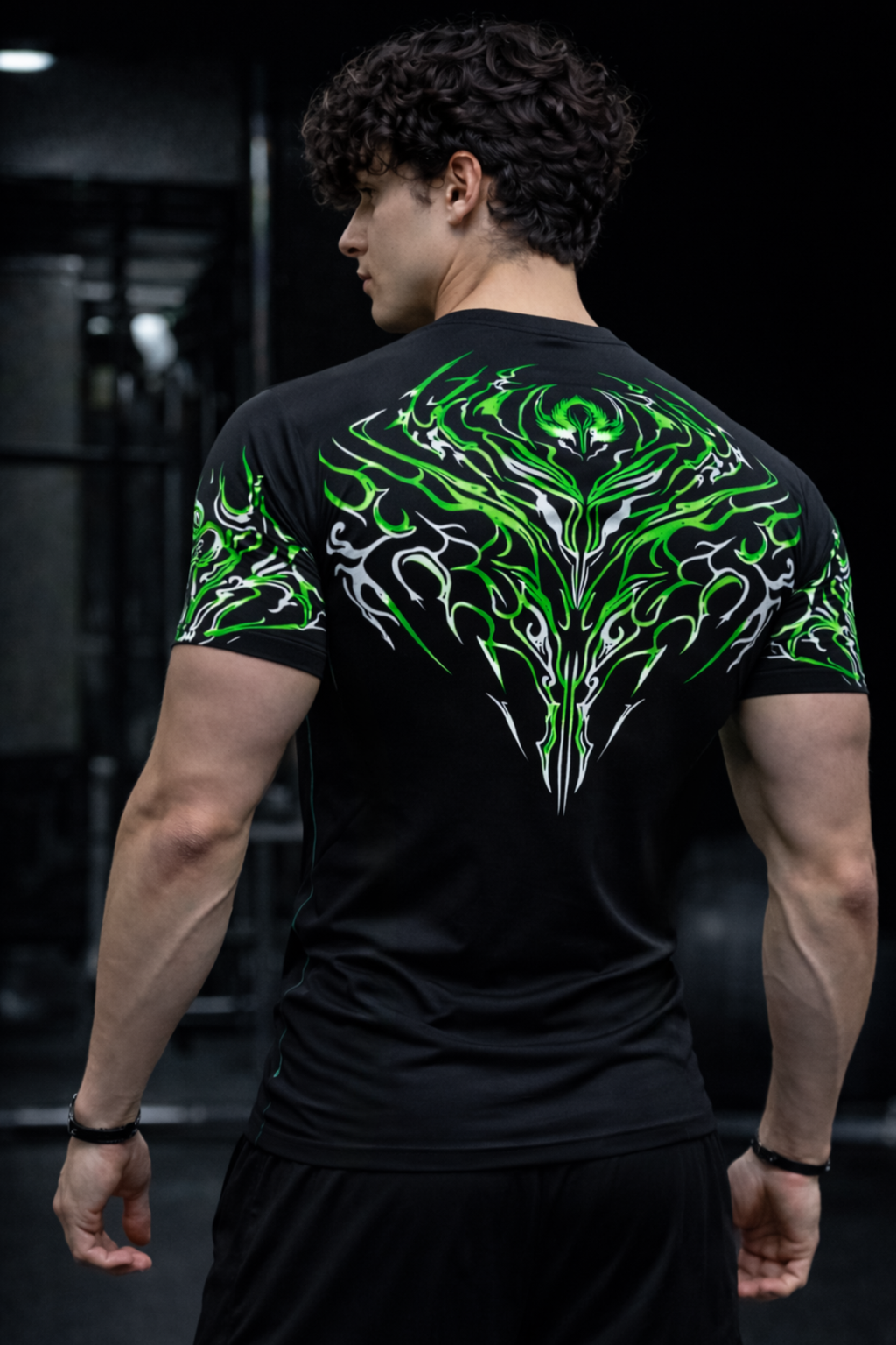 Backstrike Green design Compression Half Sleeve T-Shirt  – Black