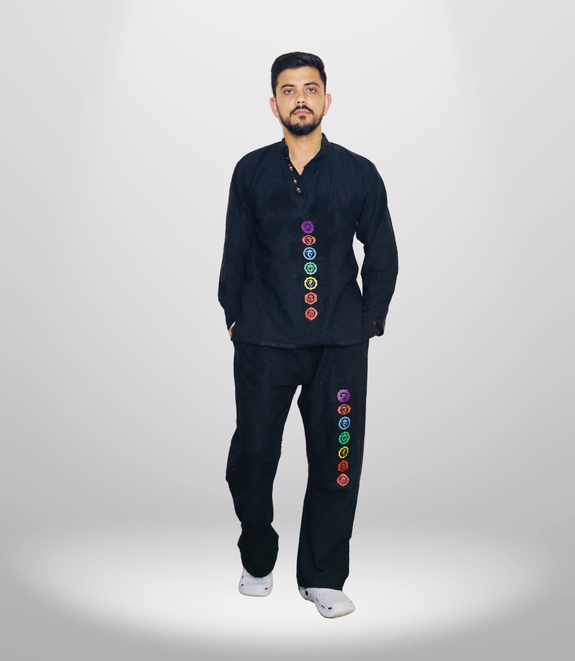 7 CHAKRA KURTA PAJAMA SET - Black