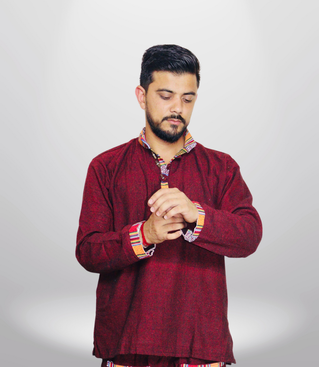 Cotton Khadi Ethnic Shirt - Maroon