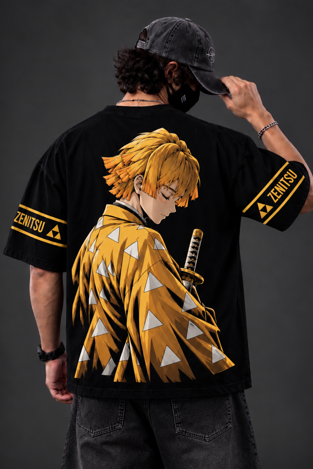 Zenitsu Thunderclap Oversized Tee – Black