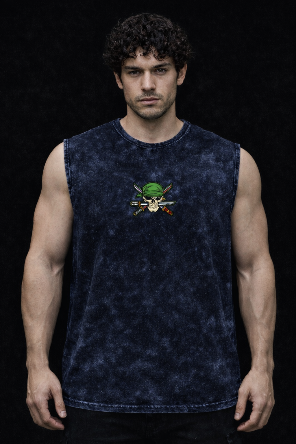 ZORO SHADOW FLAME  Oversized Gym Vest - Acid Wash BLUE