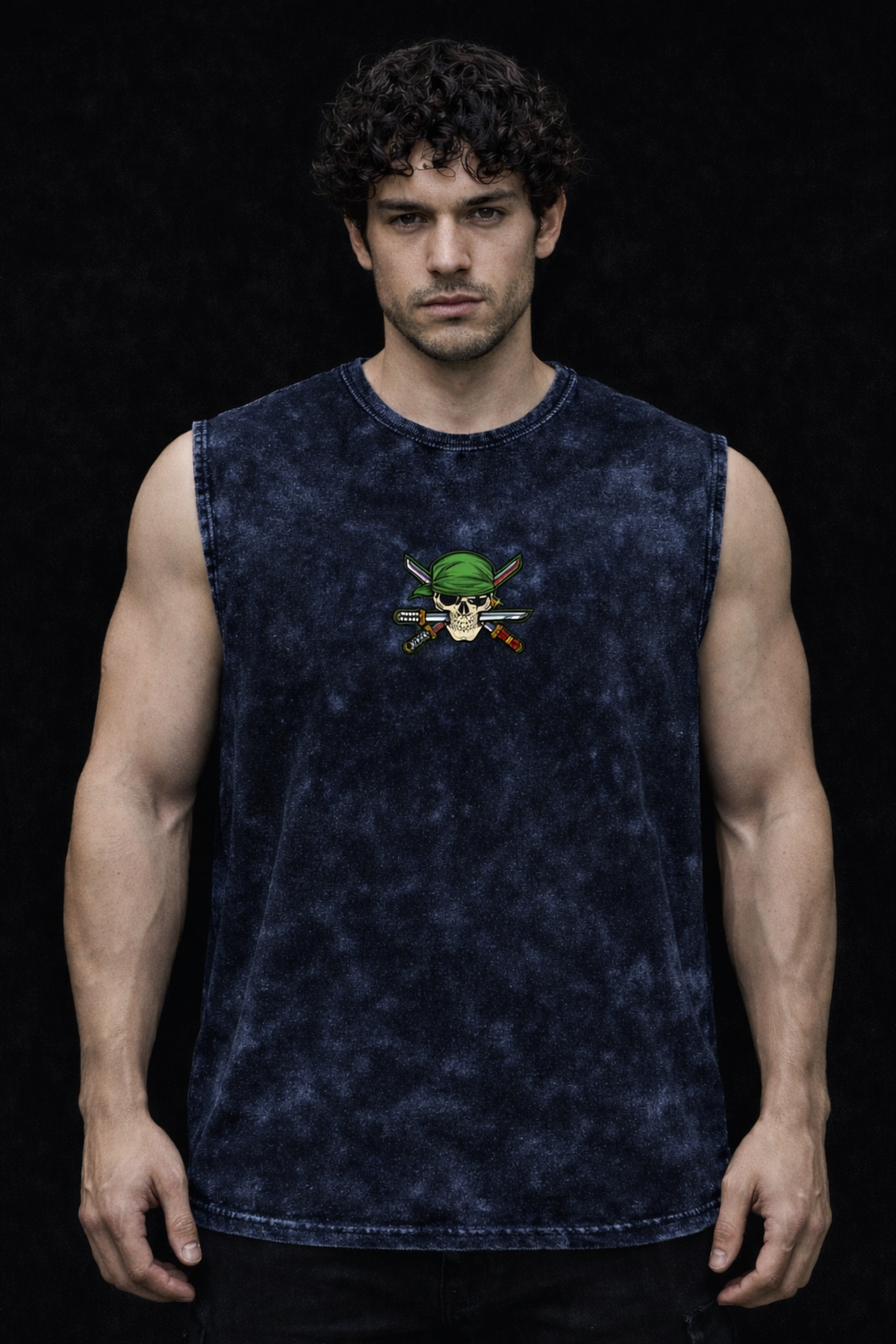 ZORO SHADOW FLAME  Oversized Gym Vest - Acid Wash BLUE