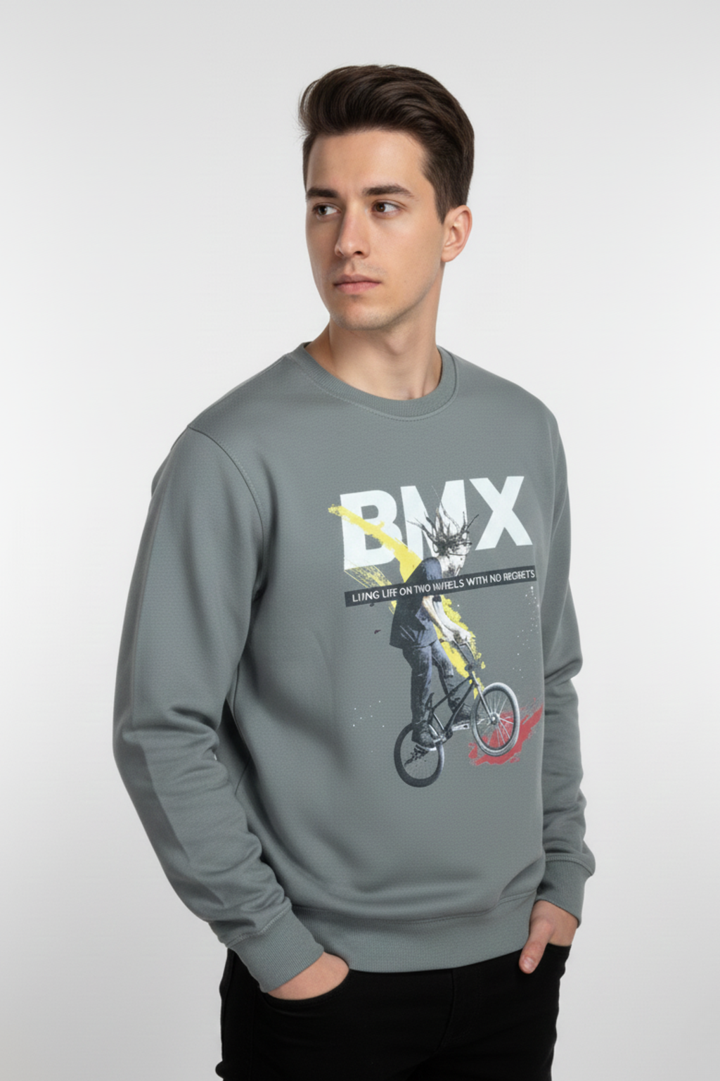 Biker Regular Sweatshirt-Grey