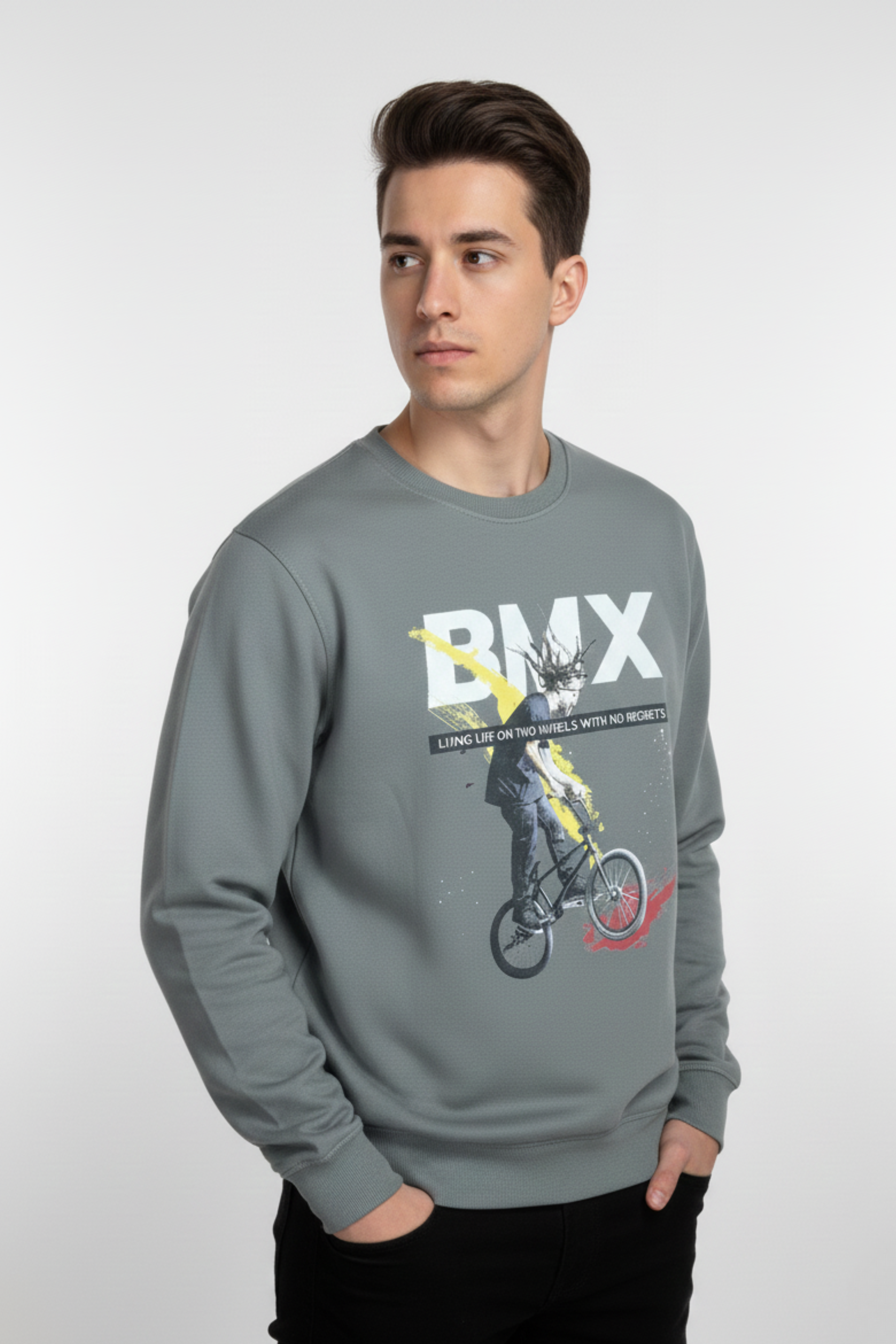Biker Regular Sweatshirt-Grey