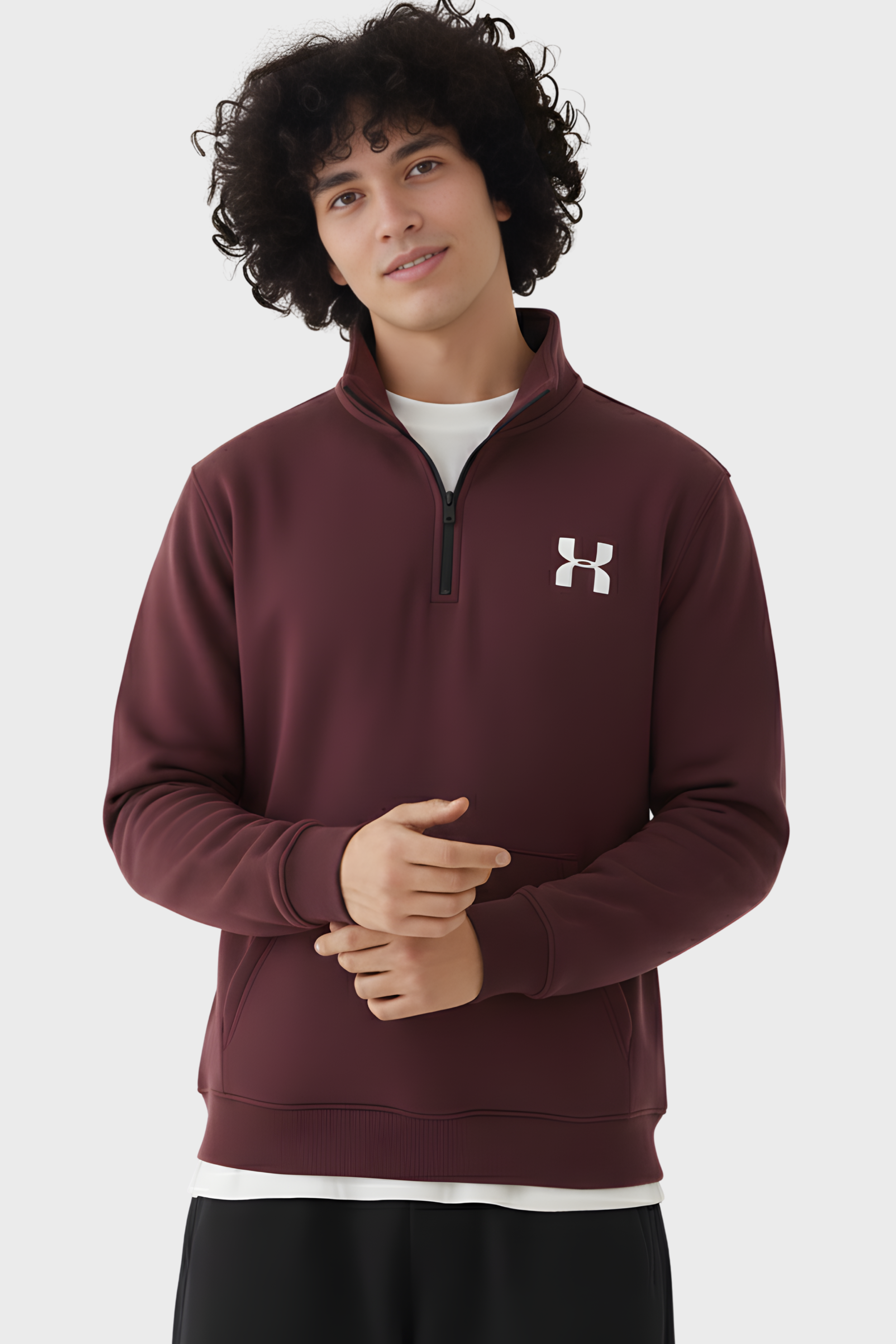 Half Zip Premium Hoodie- Maroon