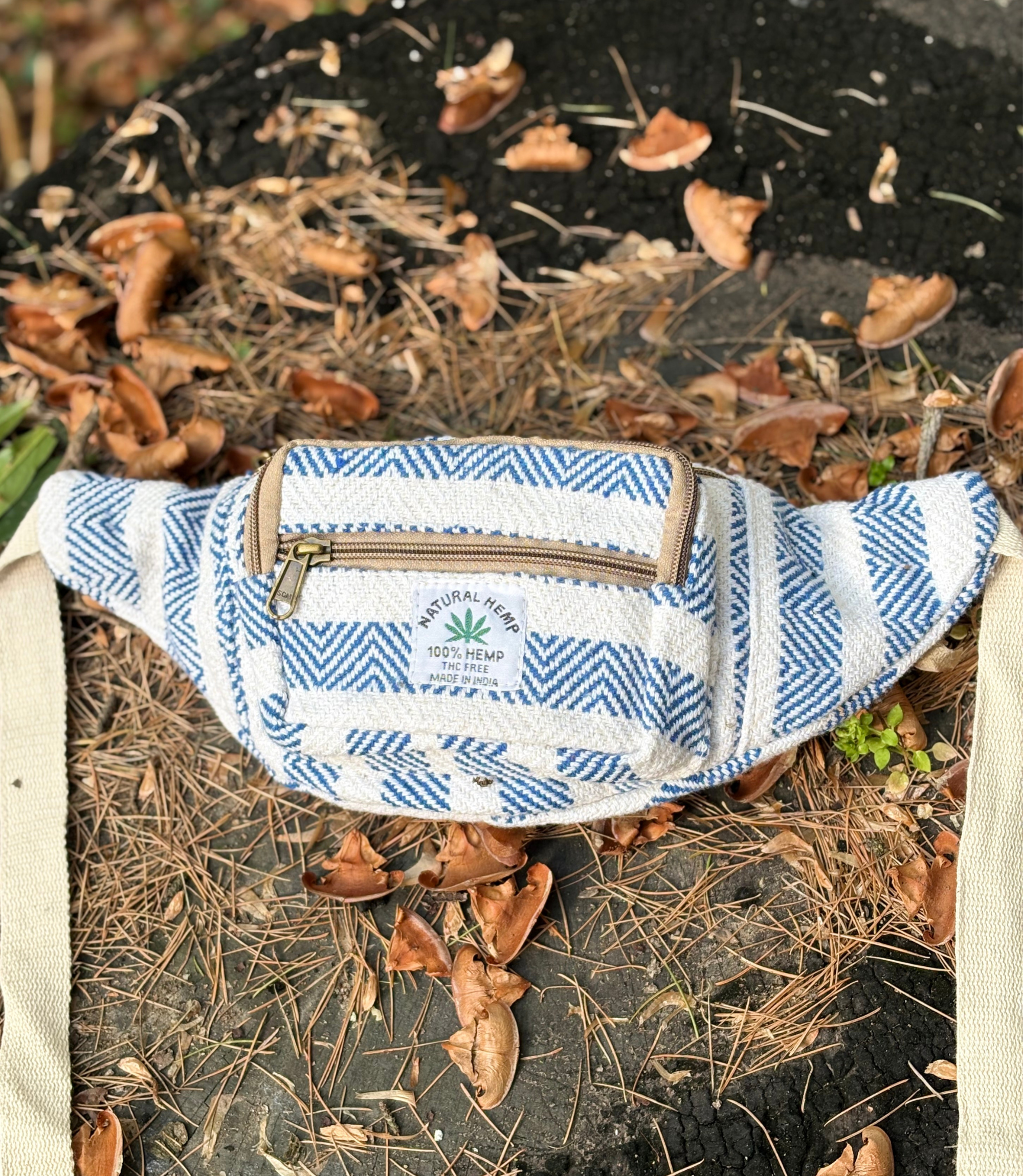 Hemp Waist Bag - Blue ZigZag