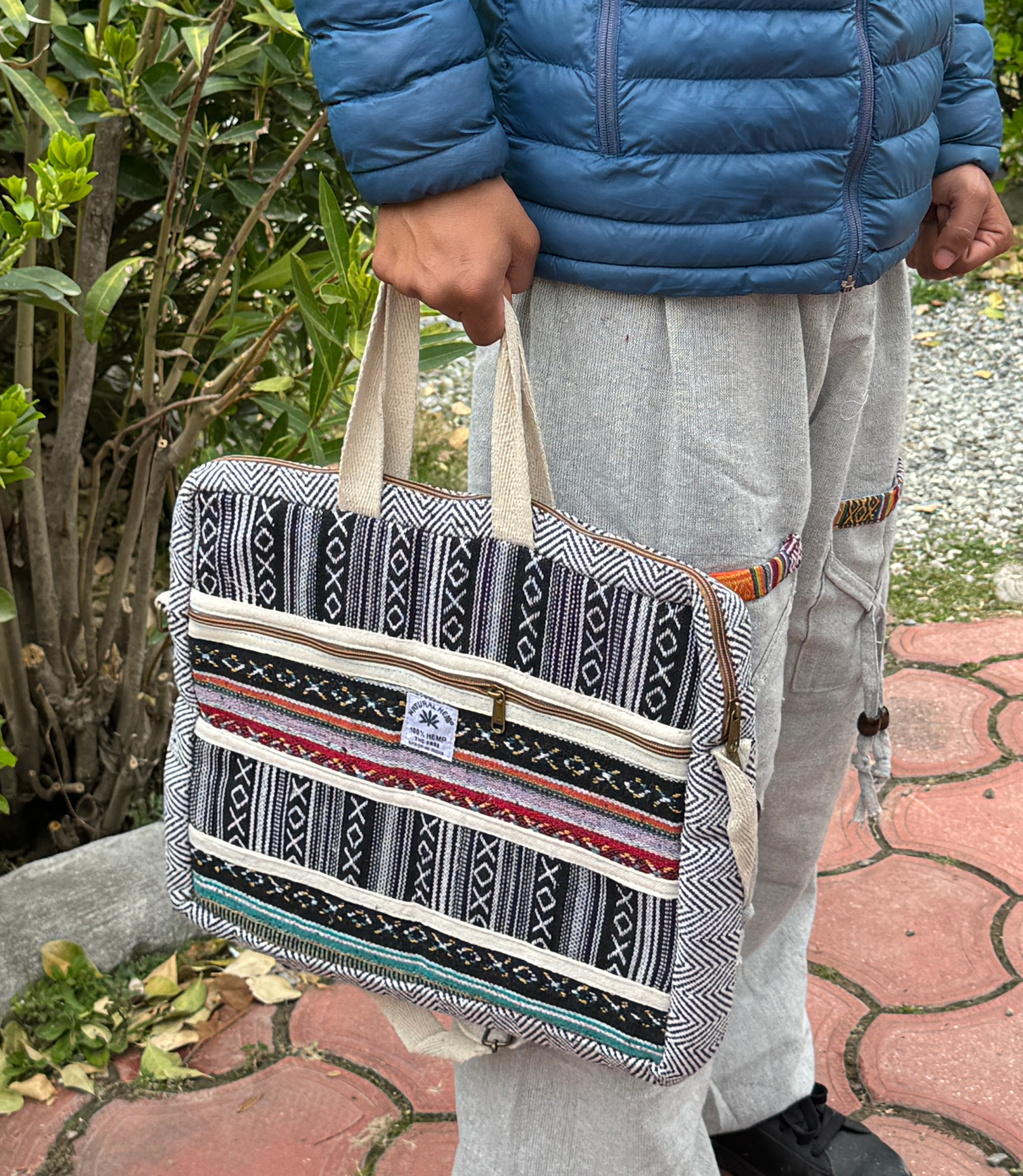 Hemp Laptop Bag - Black Pattern