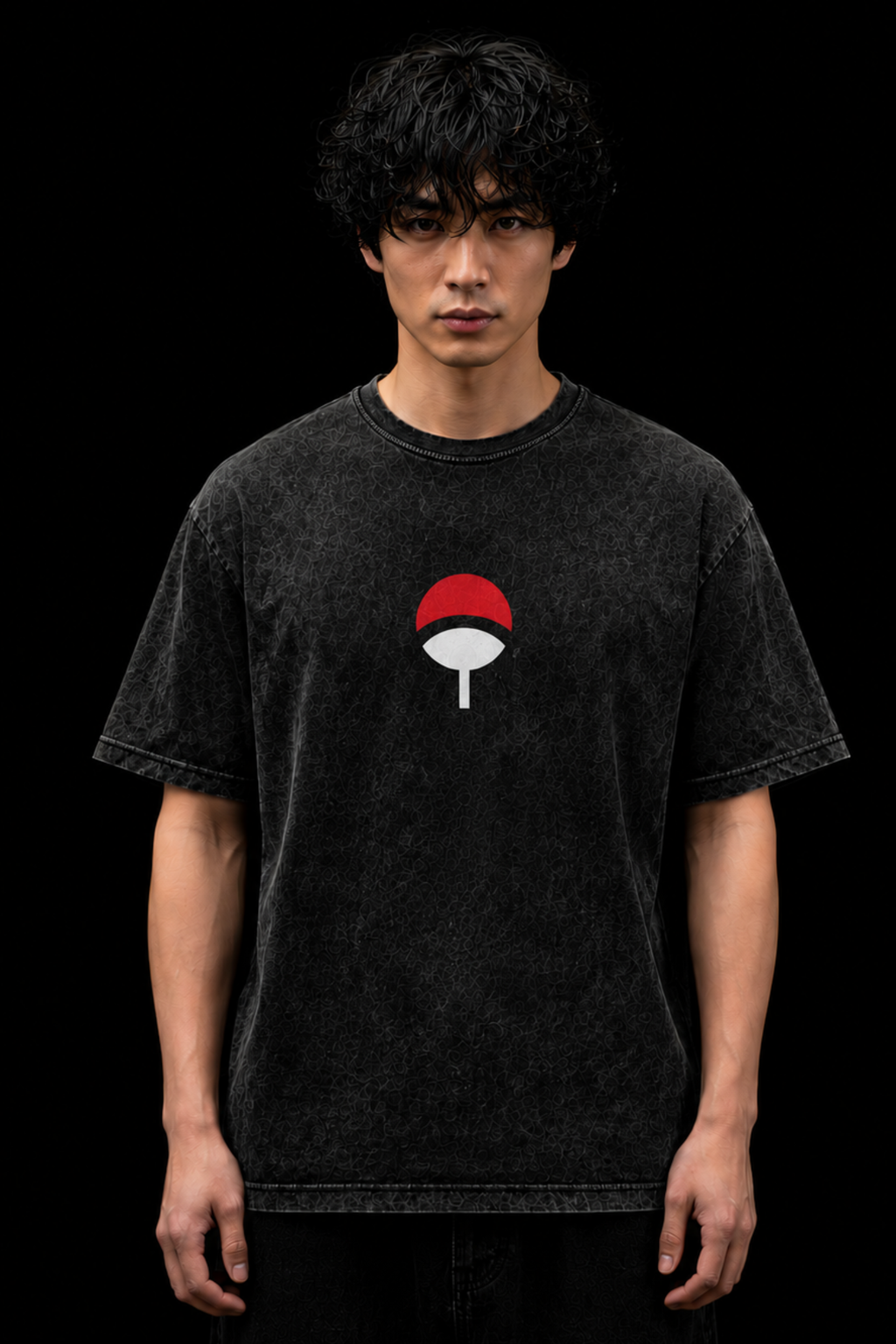 Madara Uchiha Acidwash Oversized Tee – Black