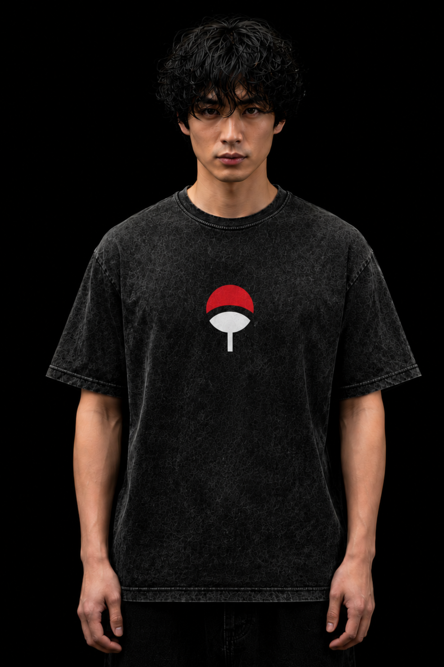 Madara Uchiha Acidwash Oversized Tee – Black