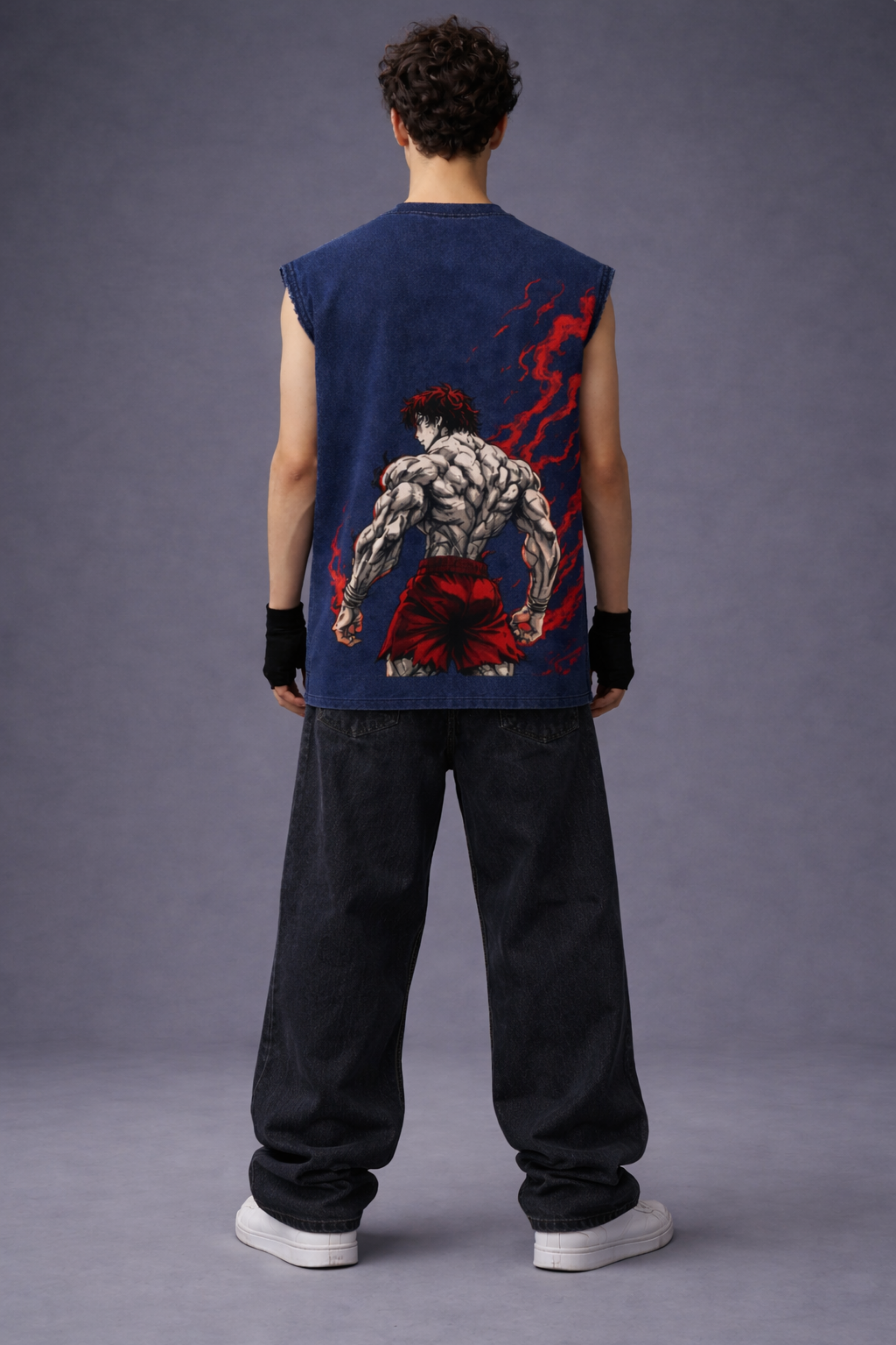 BAKI Oversized Gym Vest - Acid Wash BLUE