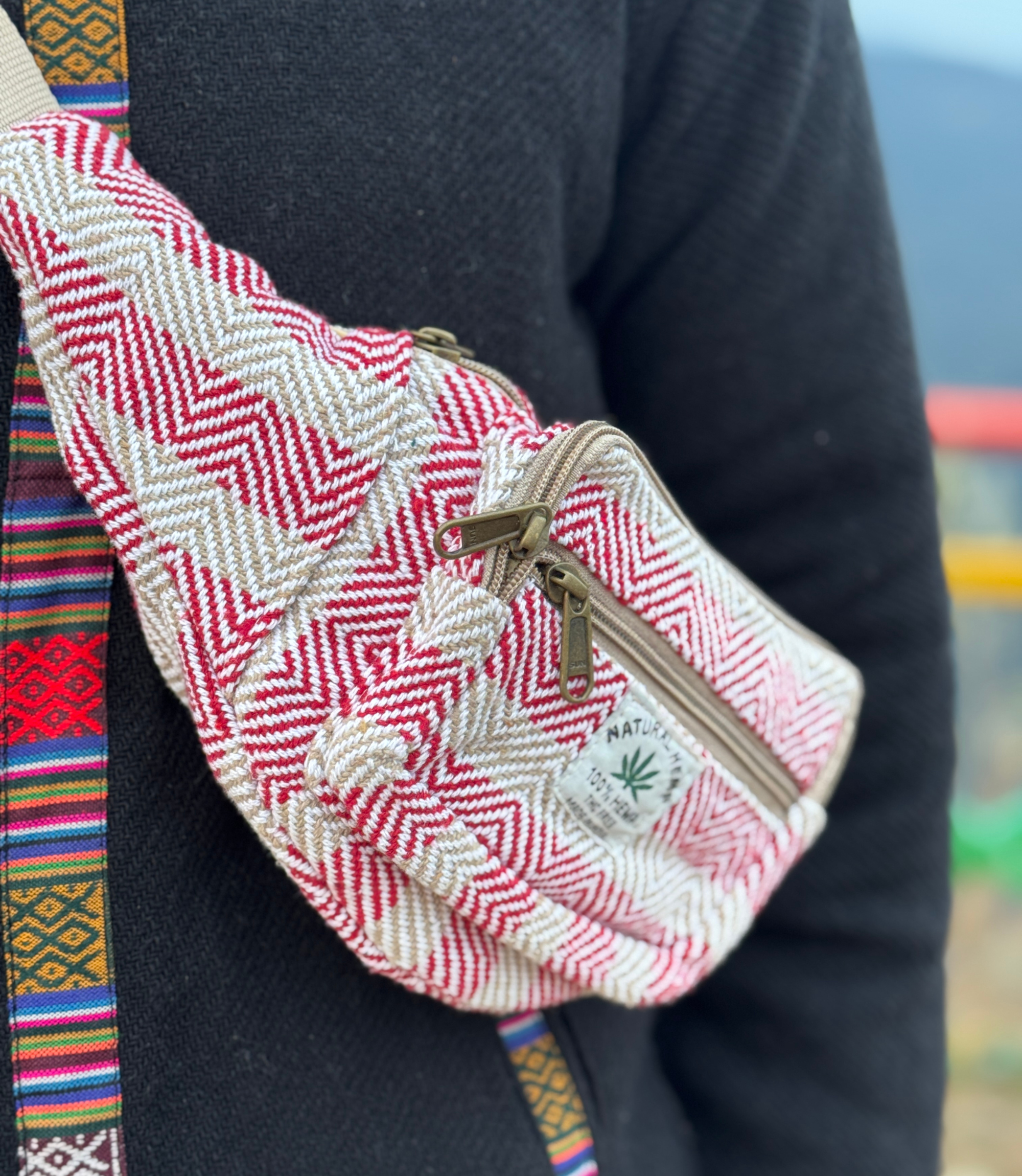 Hemp Waist Bag - White Pink