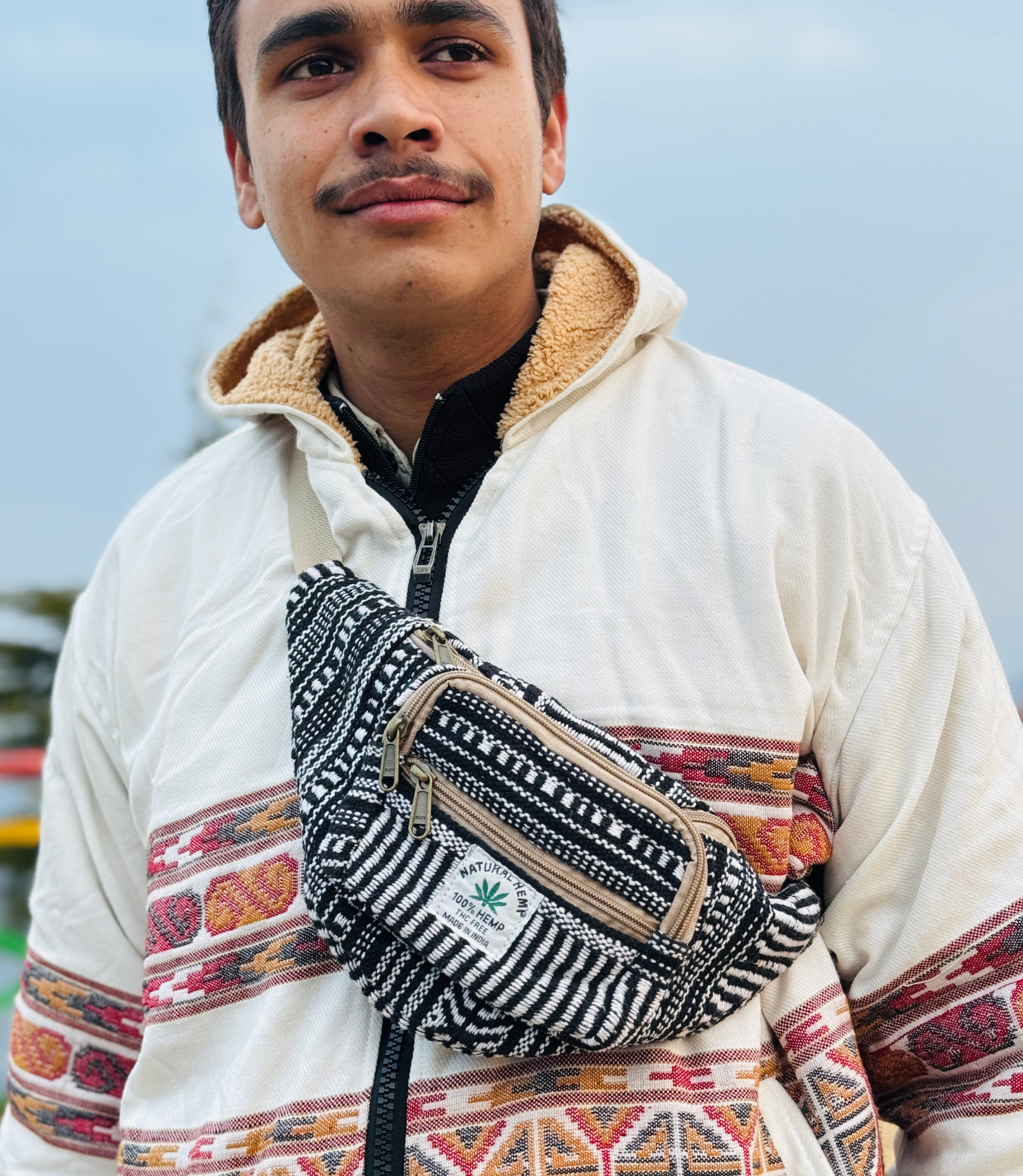 Hemp Waist Bag - Black - White