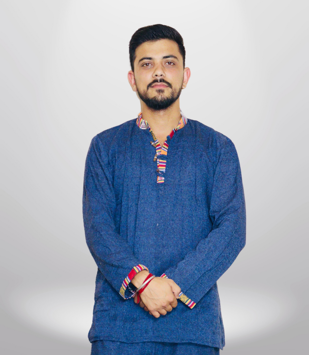 Cotton Khadi Ethnic Shirt - Blue