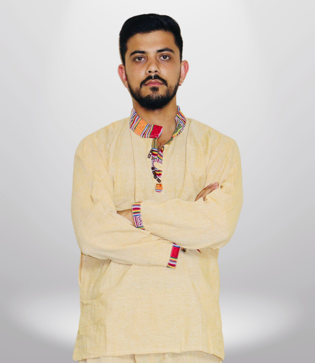 Cotton Khadi Ethnic Shirt - Yellow