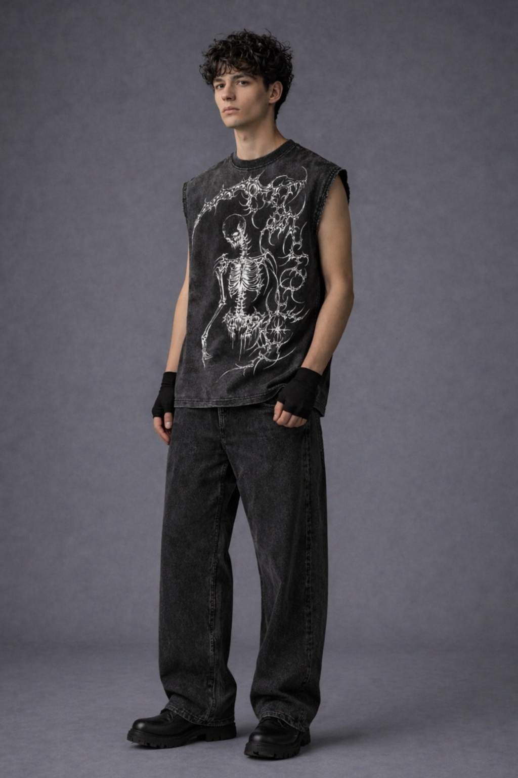 SHADOW REAPER Oversized Gym Vest - Acid Wash BLACK