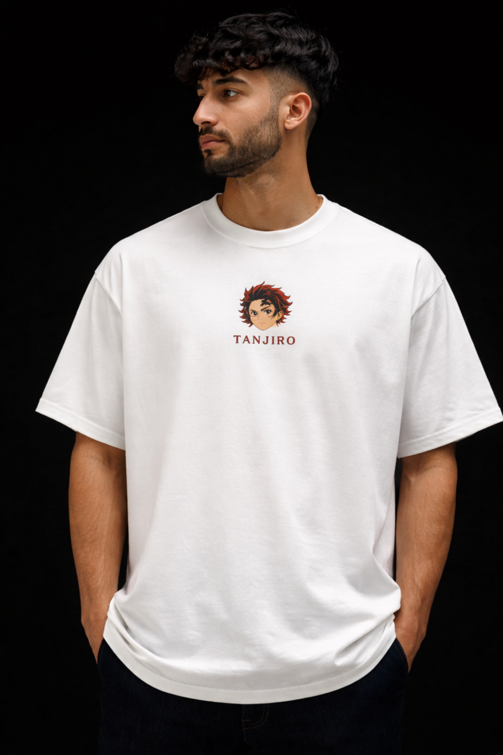 Tanjiro Flame Aura Oversized Tee - WHITE