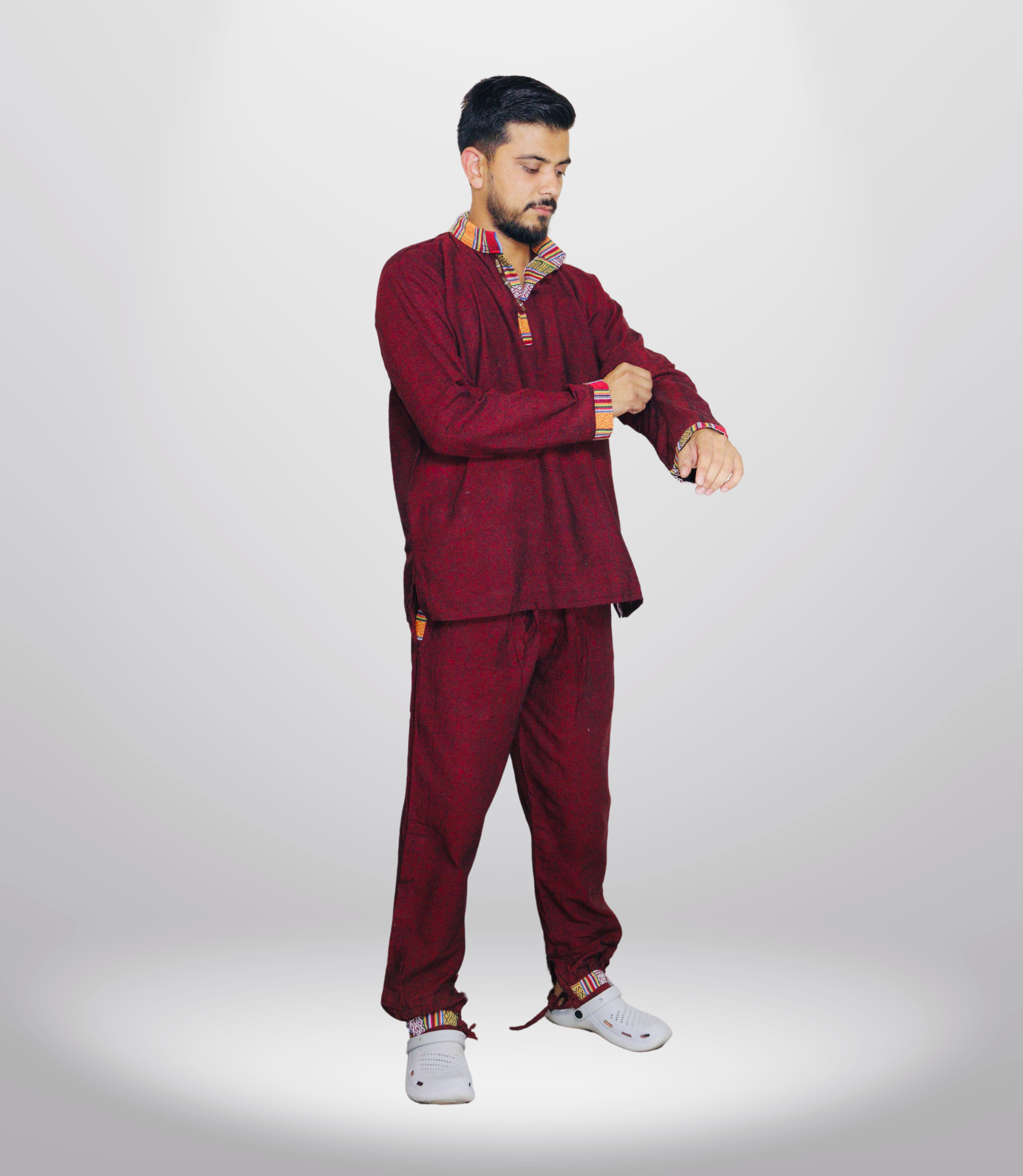 Himachali Cotton Kurta - Pajama - Maroon