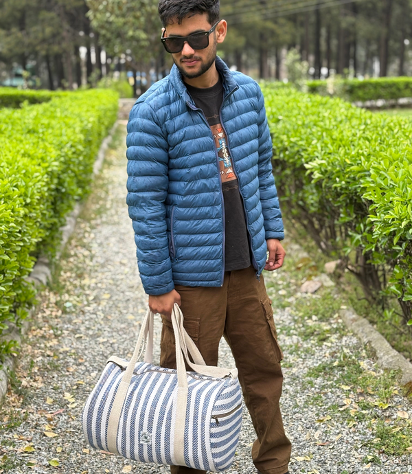 Hemp Duffle GYM Bag - Blue - White