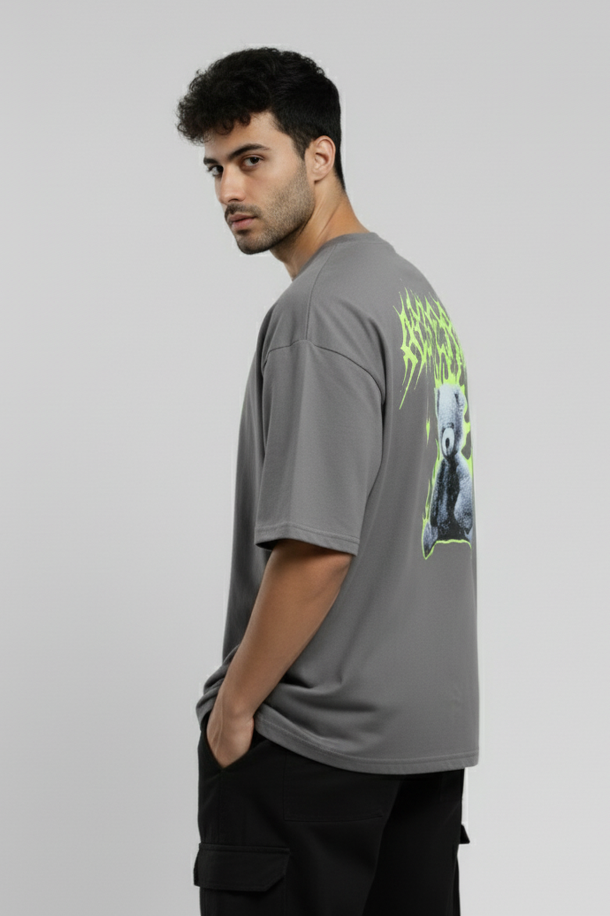 Meltdown Bear Oversized T-Shirt-Grey