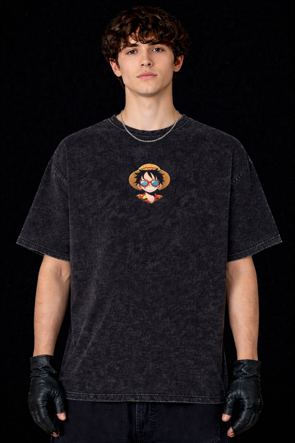 KING LUFFY Acidwash Oversized Tee – Black