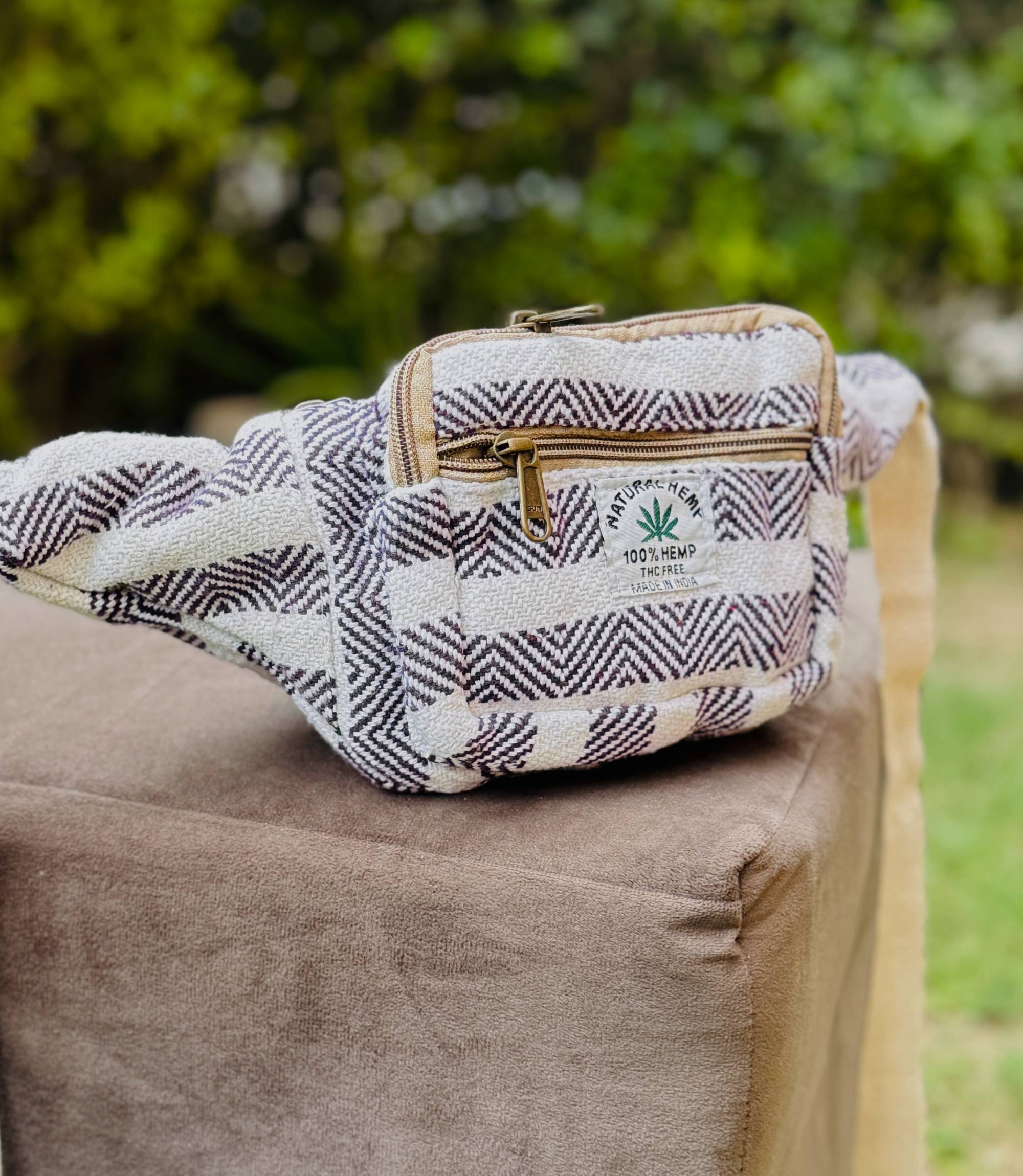 Hemp Waist Bag - Purple - White