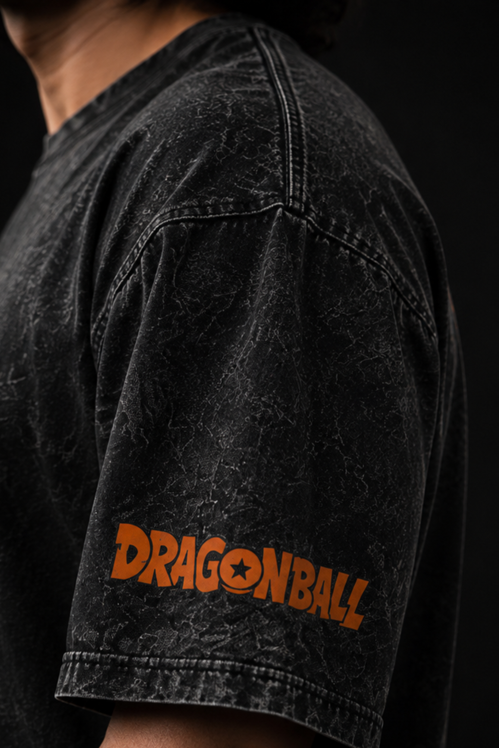 Son Goku Acid Wash Oversized Tee – Black
