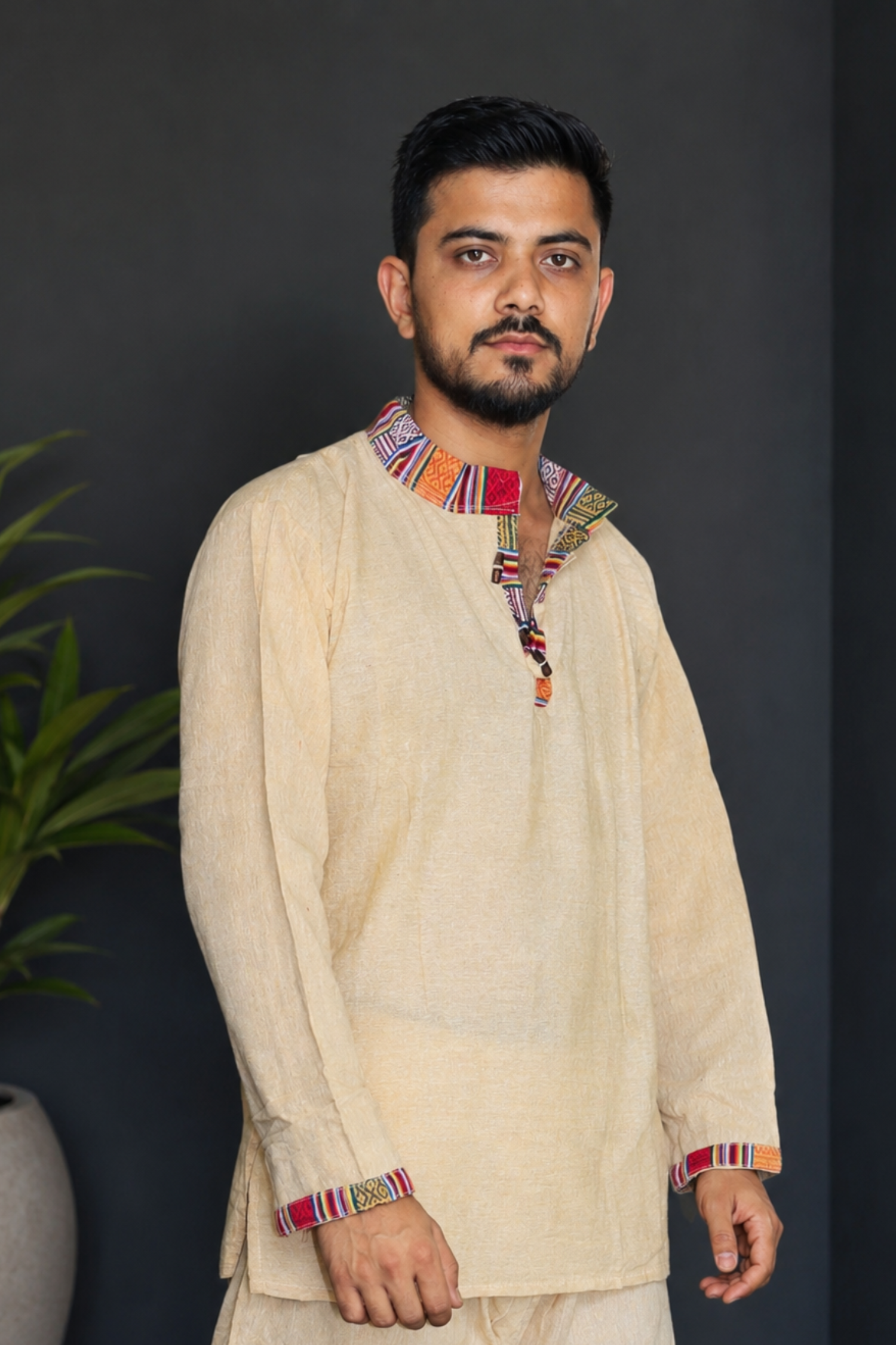 Cotton Khadi Ethnic Shirt - Yellow
